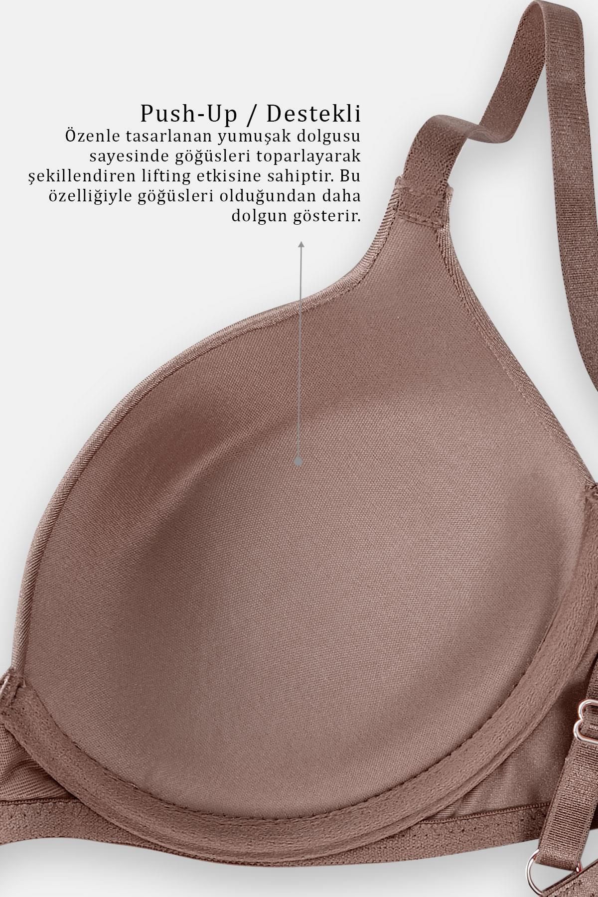 Mia Mikro Sütyen - Push Up, Dolgulu - Basic - 2529 - Bronz Kahve