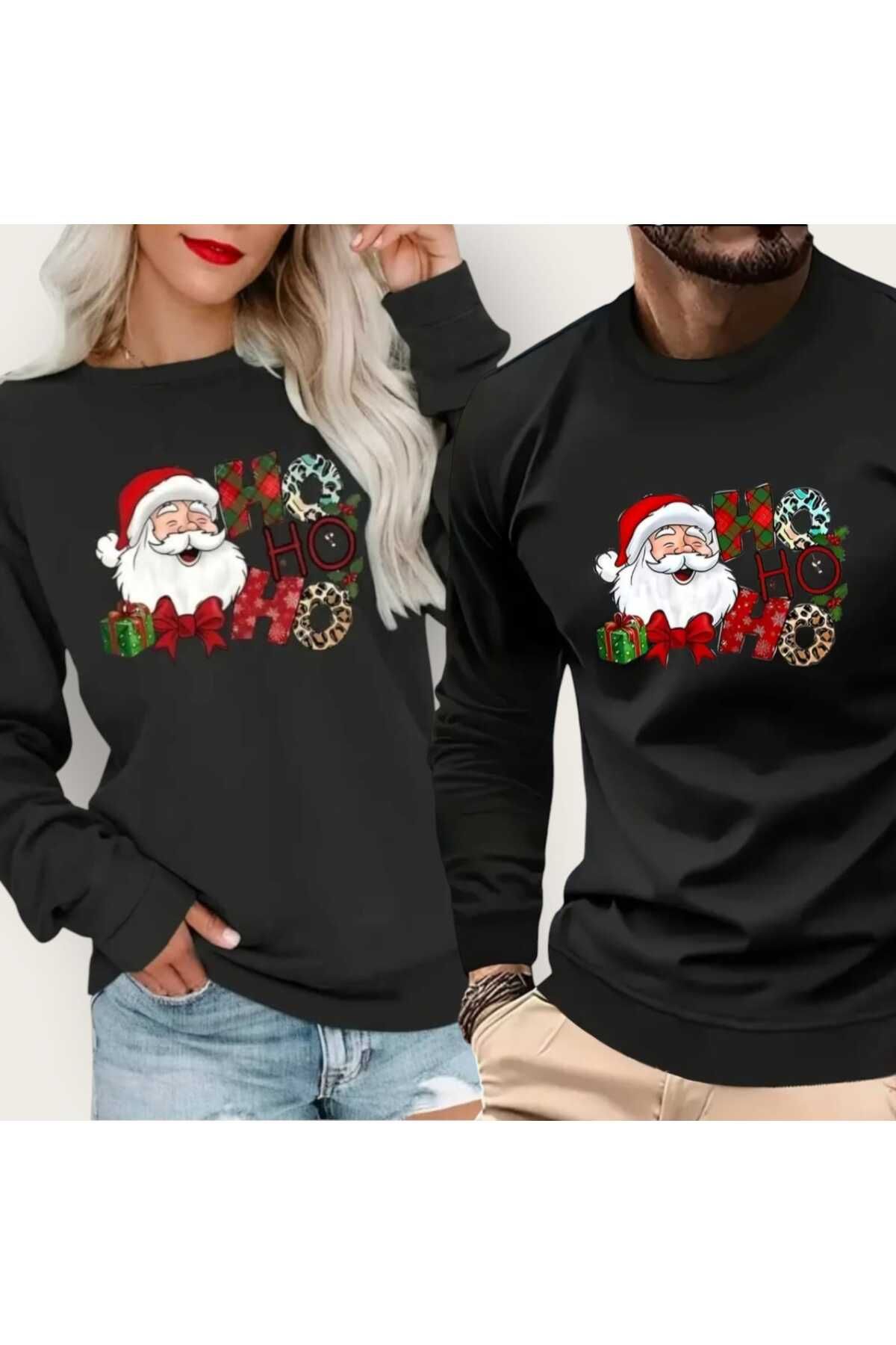 Yılbaşı Yeni Yıl Christmas Noel Çift Kombini Baskılı Bisiklet Yaka Oversize Sweatshirt Unisex