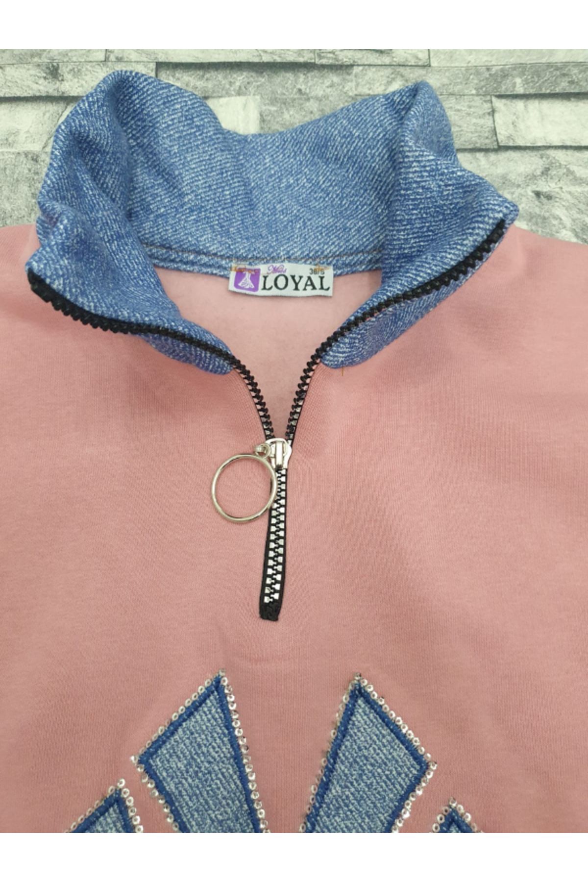 Kışlık Pamuklu Kadın / Kız Sweatshirt Rahat  Kalıp Luxury 3 İplik Kompak