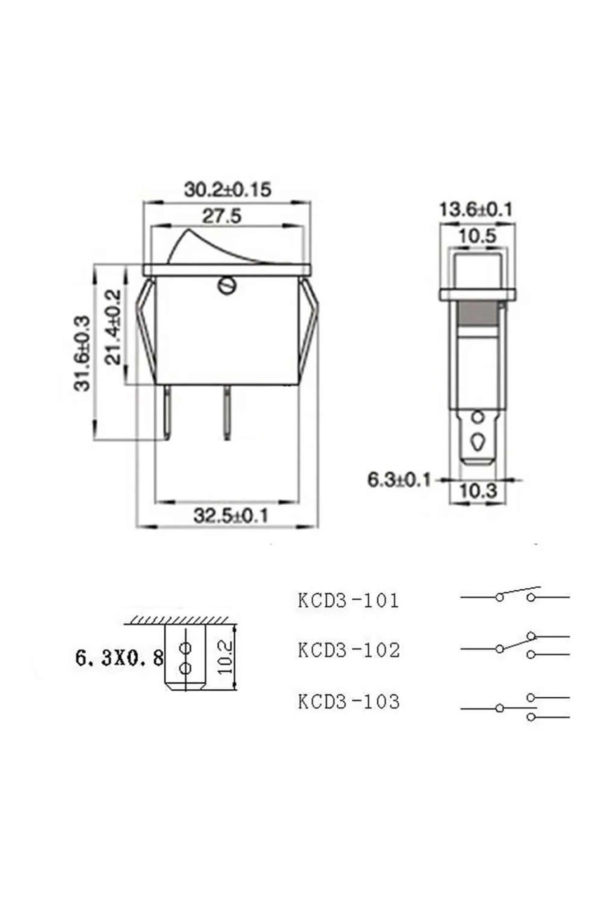 15A 250V On / Off 2 Pin Anahtar İnce Latch Tip Buton Yüksek Akım Kcd3-101 Switch Panel Montaj Kutu