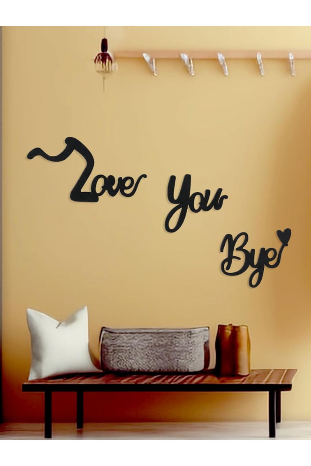 Love You Bye - Seni Seviyorum Görüşürüz - 3 Parça Siyah Dekoratif Duvar Yazısı