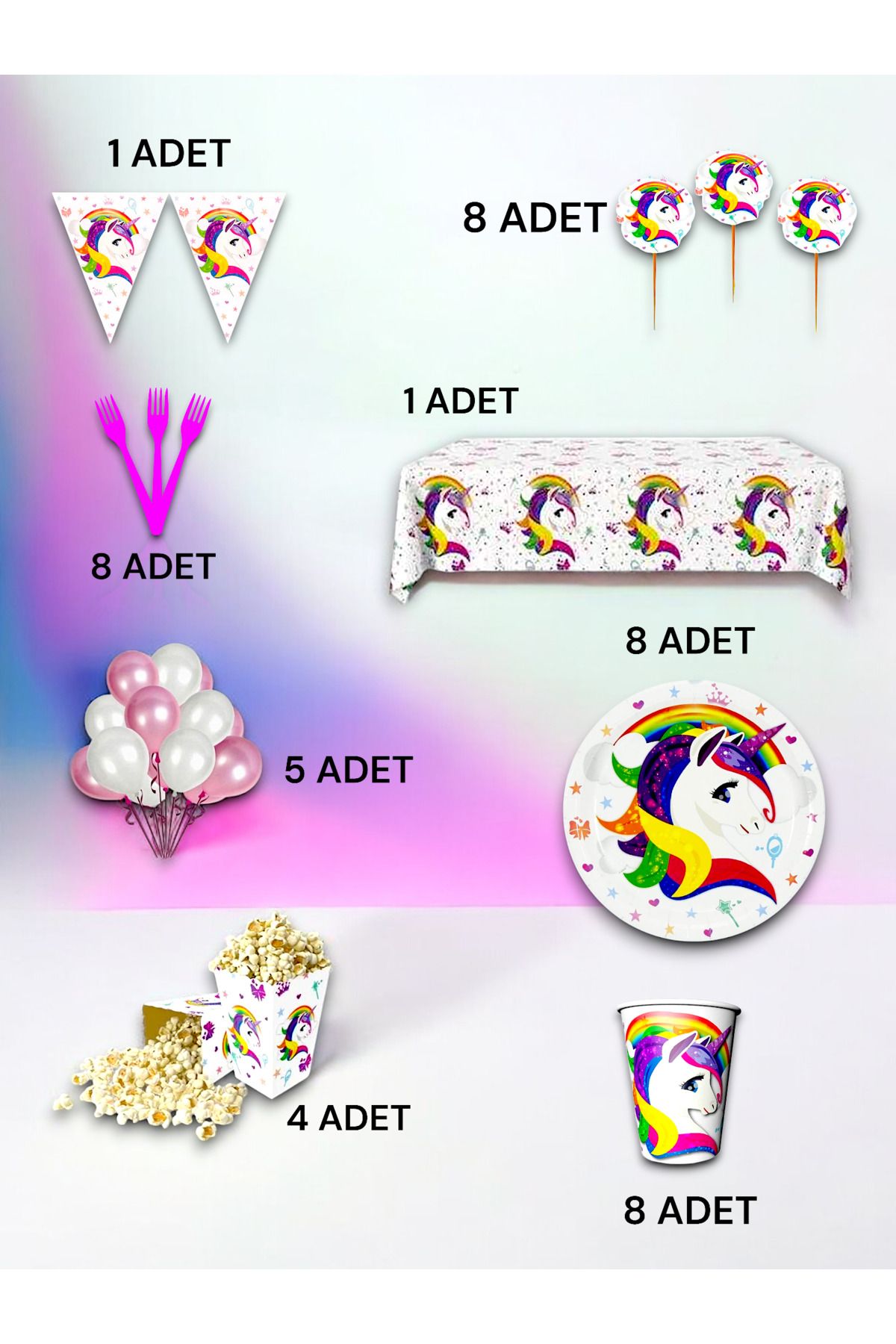 VibeHome 8 Kişilik UnicornTemalı Lüx Set - Do...