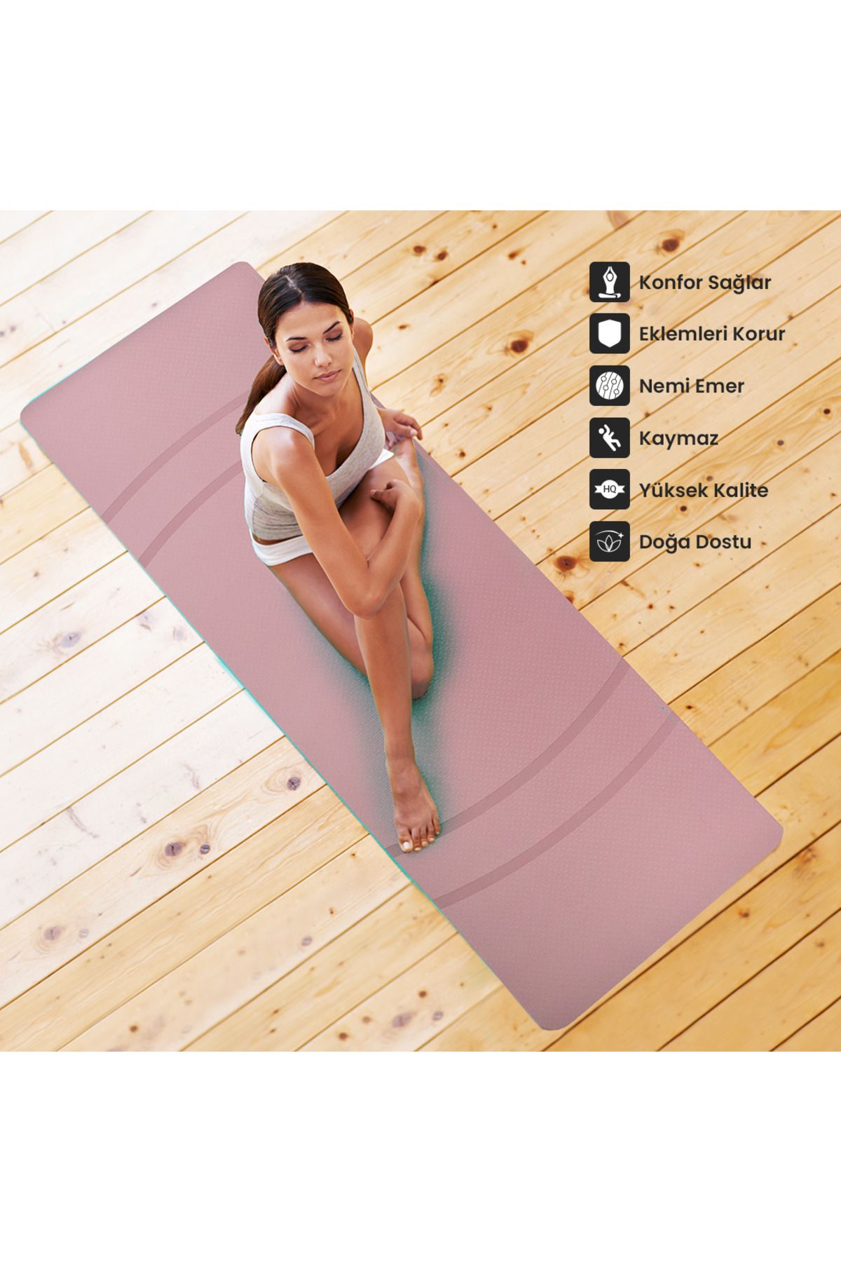 Çizgi Tasarım TPE Yoga Pilates Mat Pastel Pembe