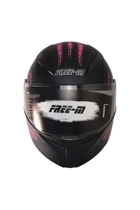 965 PINK ZEBRA MAT SİYAH-PEMBE ÇENE AÇILIR KASK Image 2