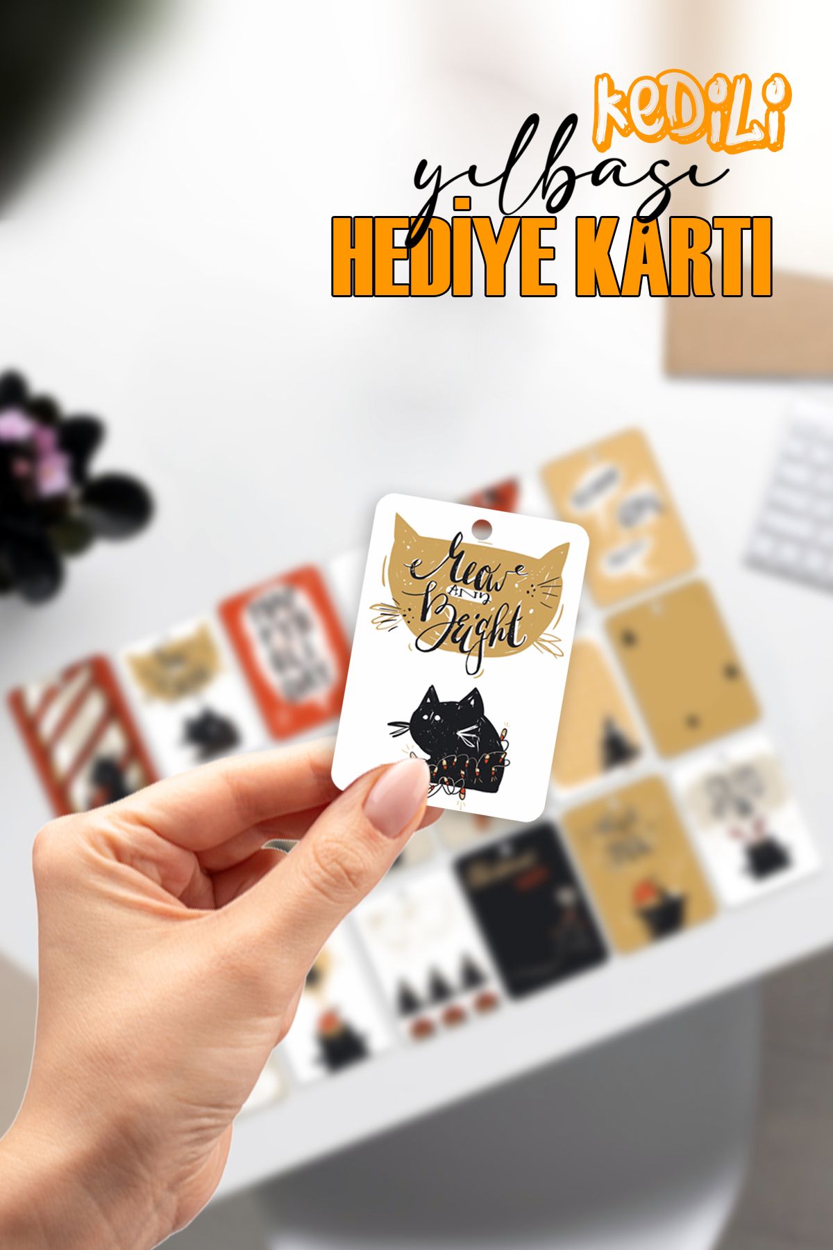 Yılbaşı Noel Hediye kartları kedi temalı Christmas Gift Tags