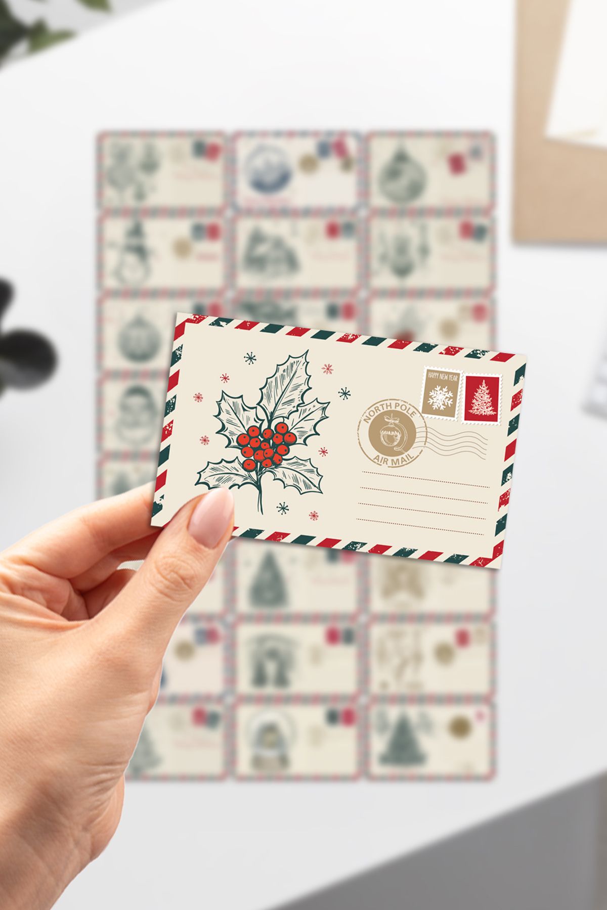 Yılbaşı Noel Hediye kartları mektup temalı 24 adet set Christmas Gift Tags