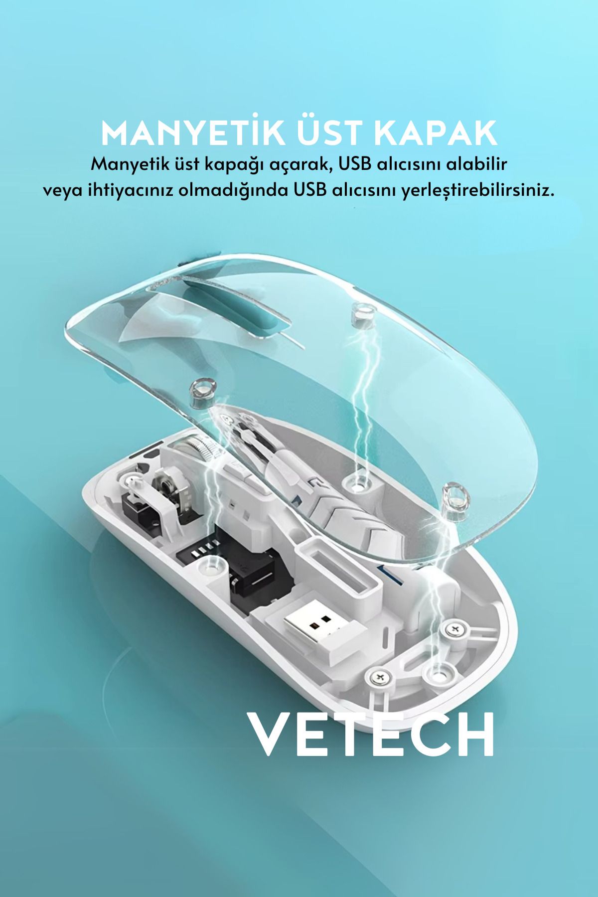 Şarjlı Kablosuz Mouse Şeffaf Tasarım Bluetooth + USB Çift Mod Telefon / Tablet / Laptop / PC