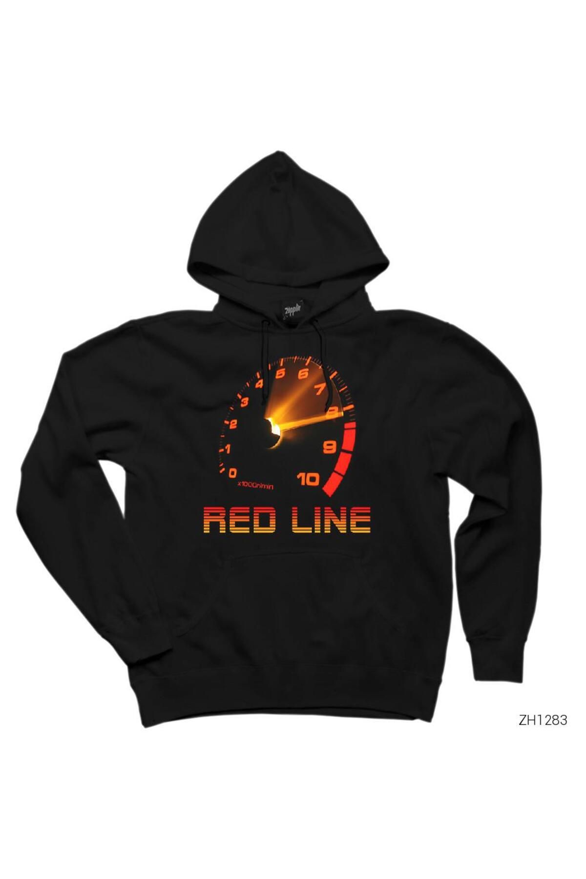 CrowsGate Red Line SiyahKapşonlu Sweatshirt H...