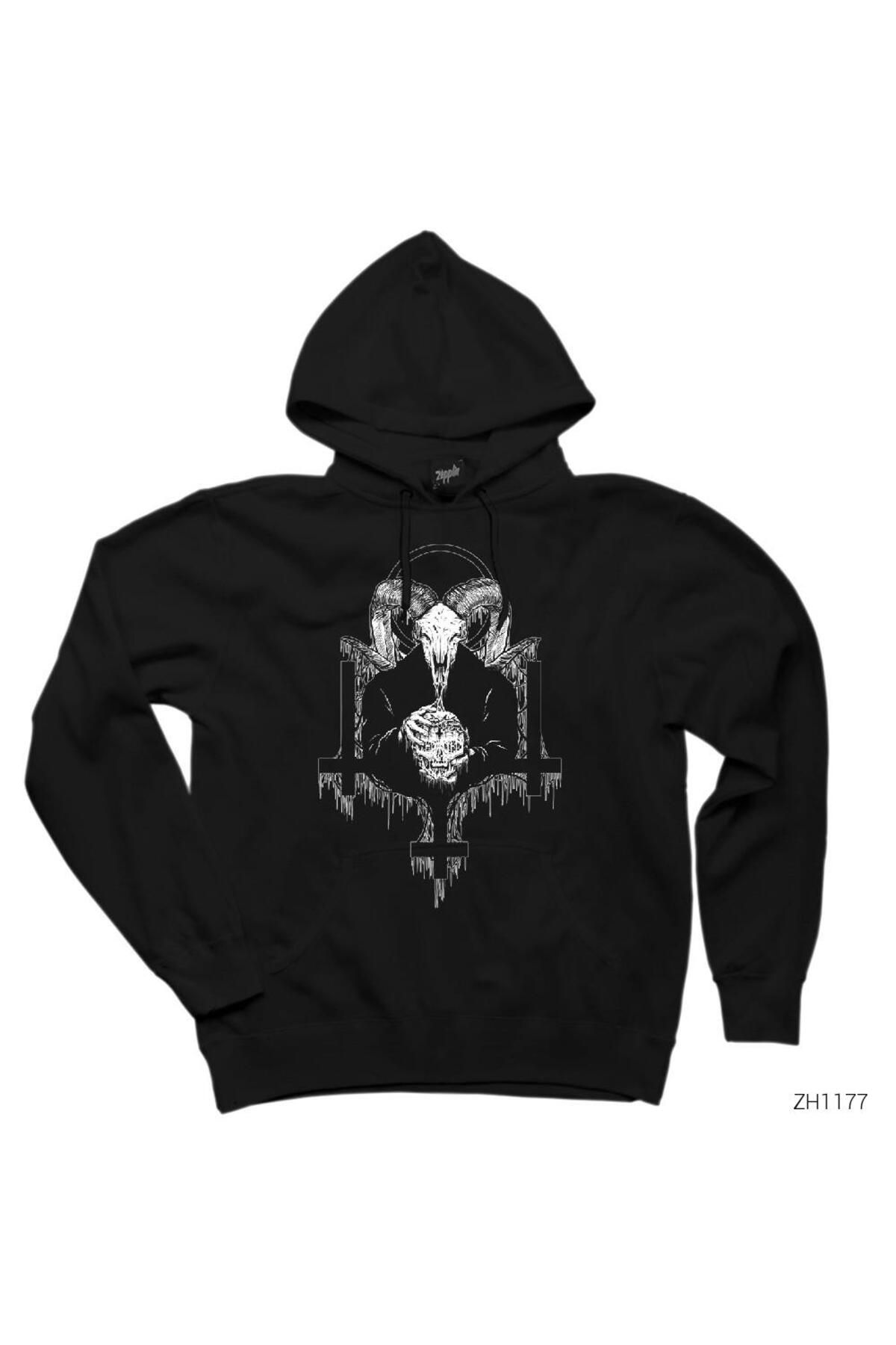 CrowsGate Baphomet SiyahKapşonlu Sweatshirt H...