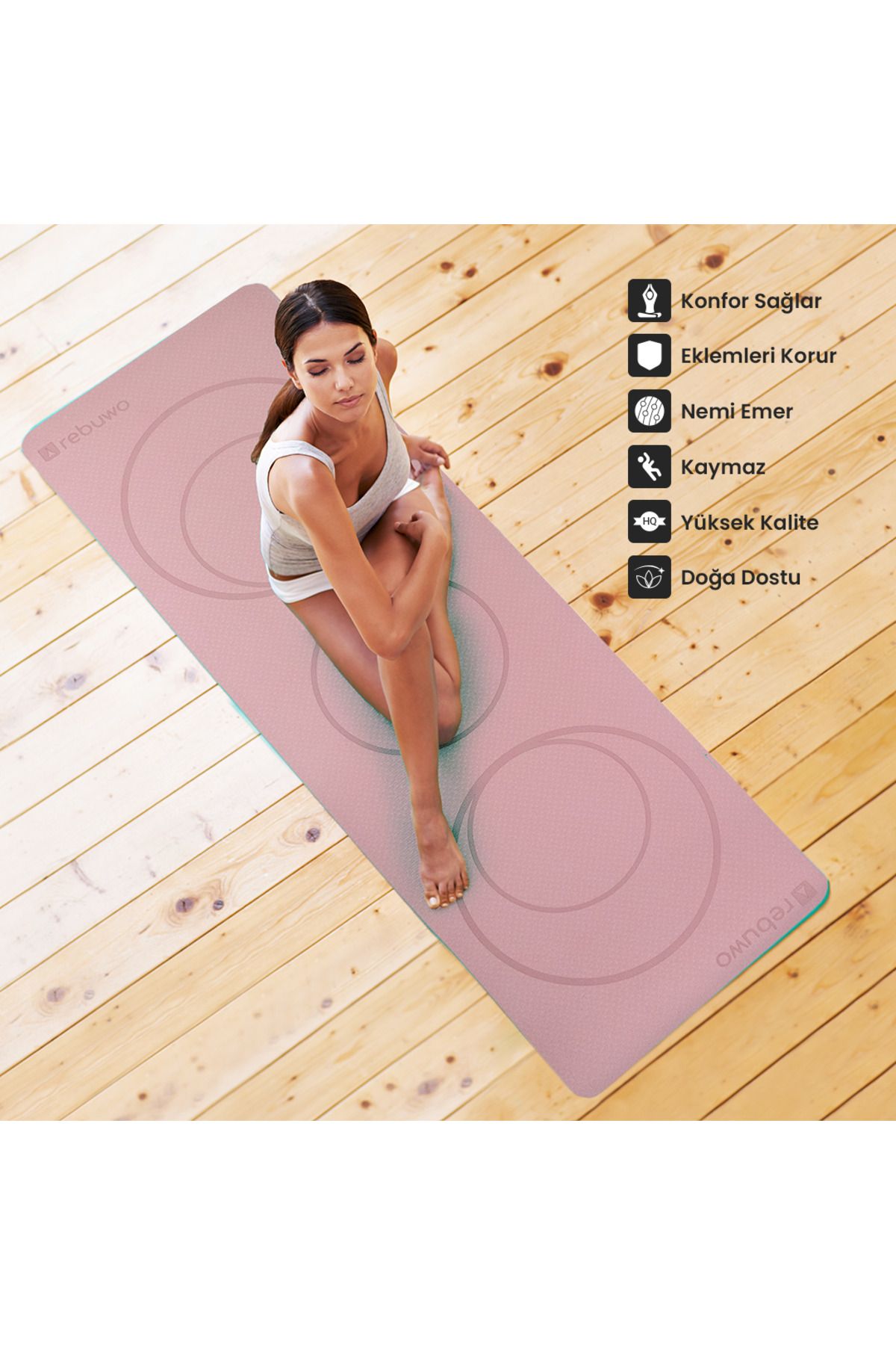 Tpe Halka Tasarımlı 8mm Kaydırmaz Yoga Mat Pilates Minderi 183 X 63 Cm