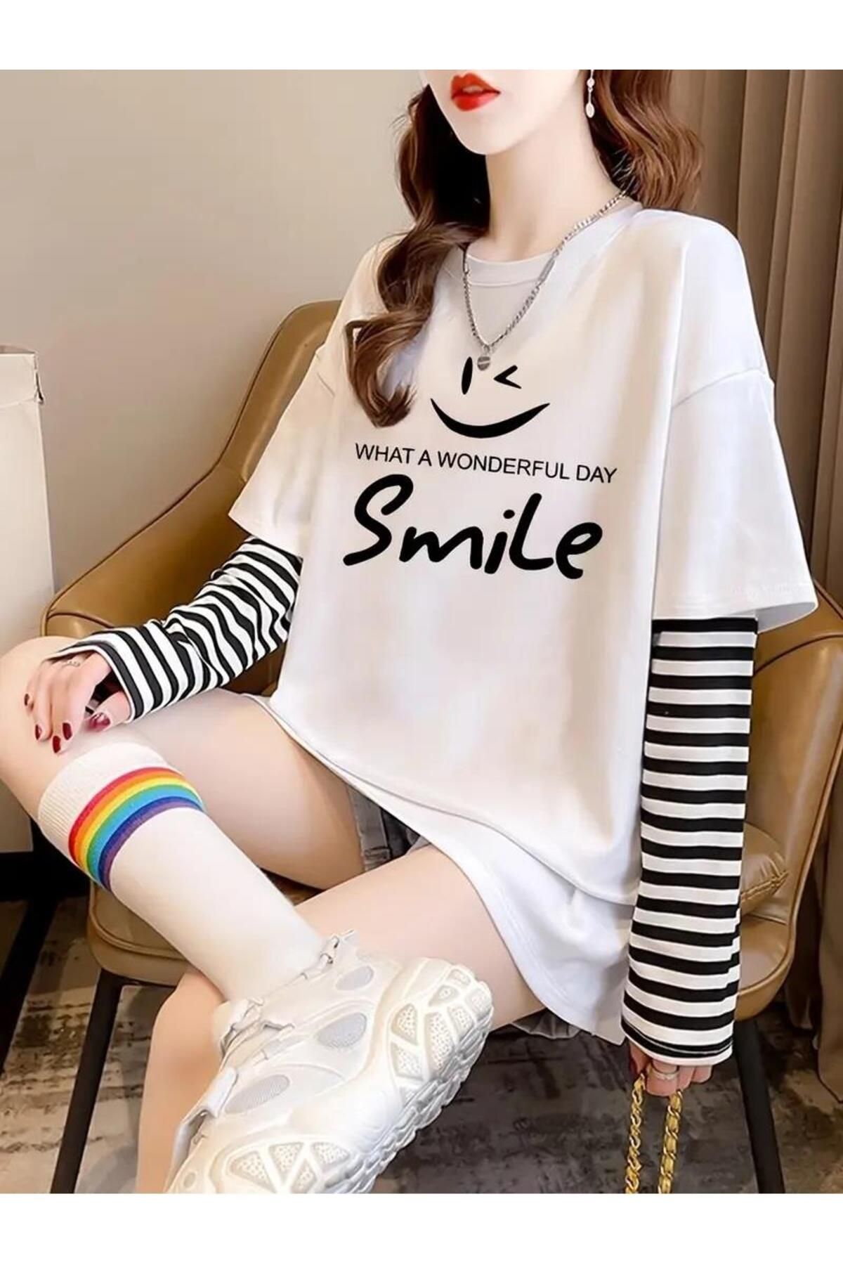 Touz Moda Smile Fake SleevesUnisex Uzun Kollu...