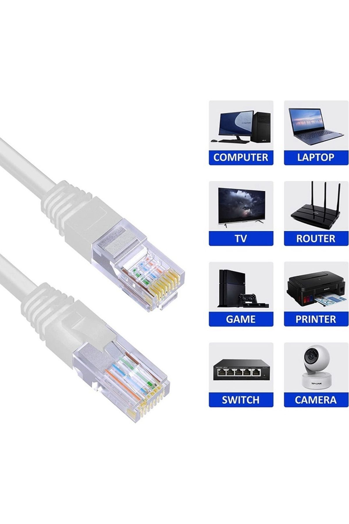 Cat6 Patch Kablo Fabrikasyon Internet Ethernet Modem Kablosu Rj45 Uçlu Jacklı Network Adsl 2 Metre