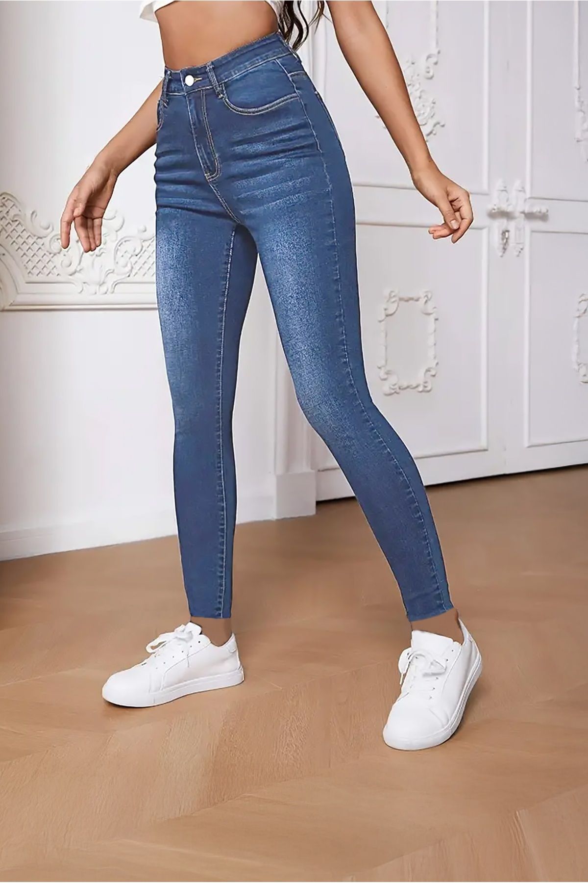 Kadın Hafif Likralı Skinny Fit Paça Detaylı Pantalon