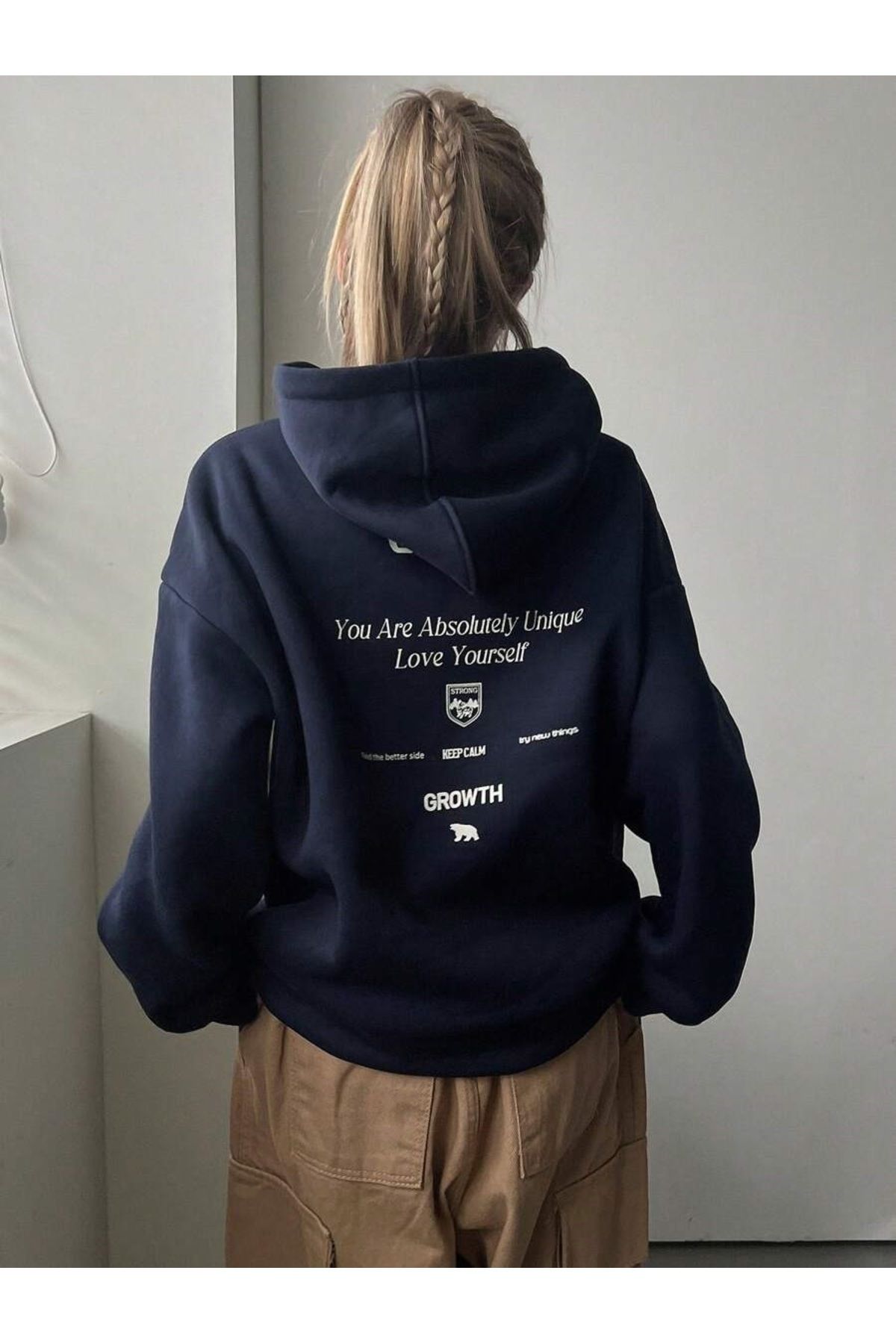 Unisex Growth Sırt Baskılı Oversize Kapüşonlu Sweatshirt