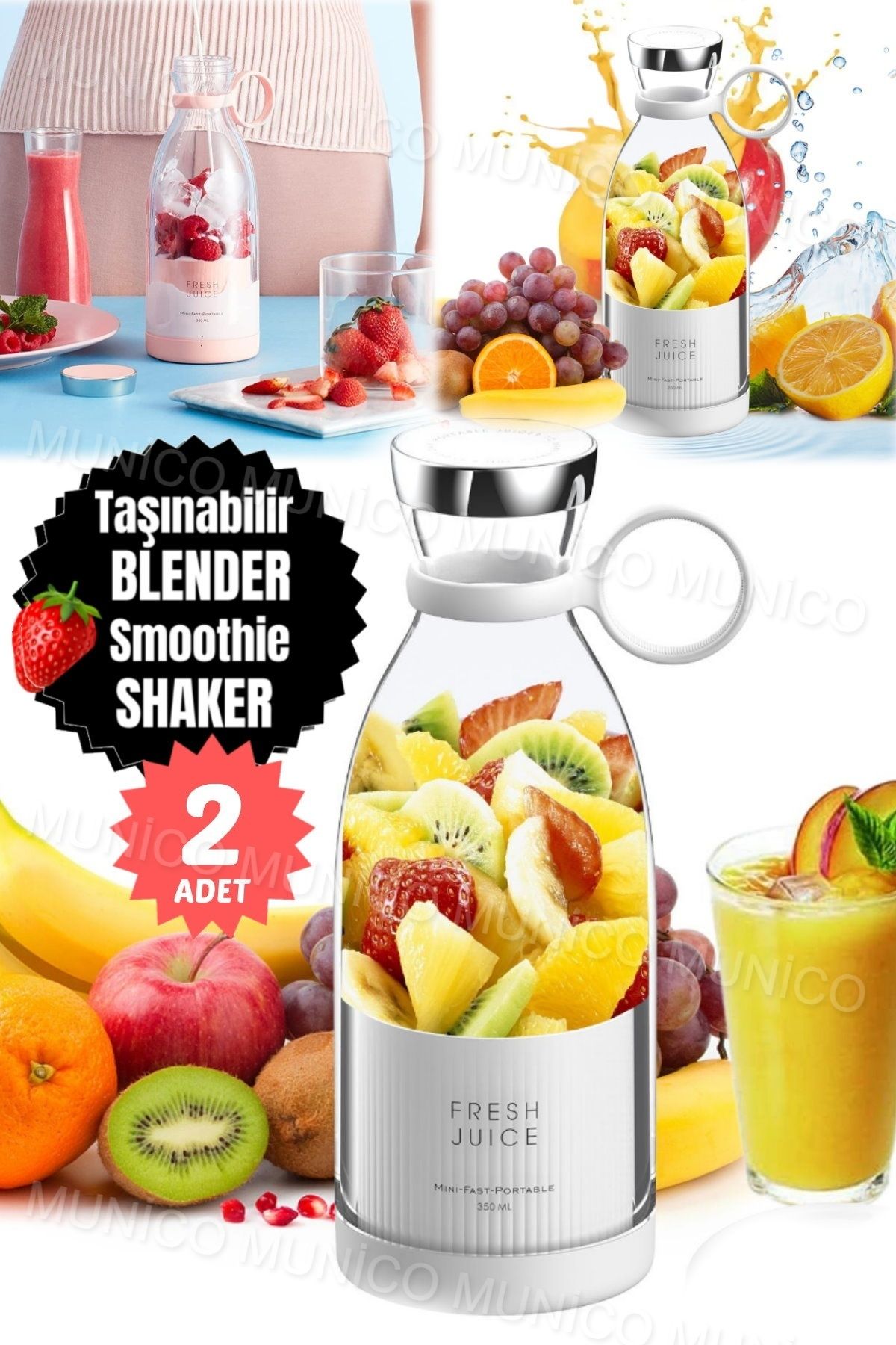 2 Adet 350 Ml Meyve Sıkacakları Çok Fonksiyonlu Meyve Suyu Yapımcısı Makinesi Blender Smoothi Mikser