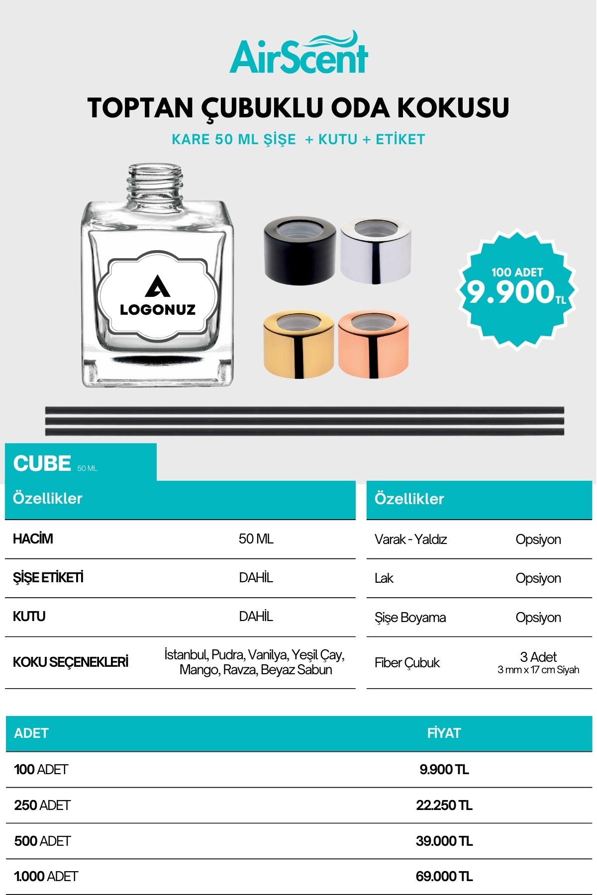 Airscent 50 ML Kare ÇubukluPromosyon Toptan O...