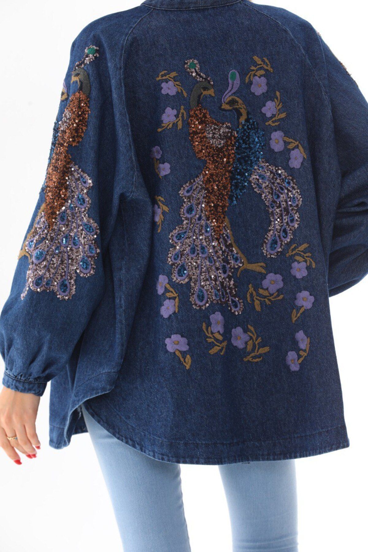 Koyu mavi denim kimono ceket