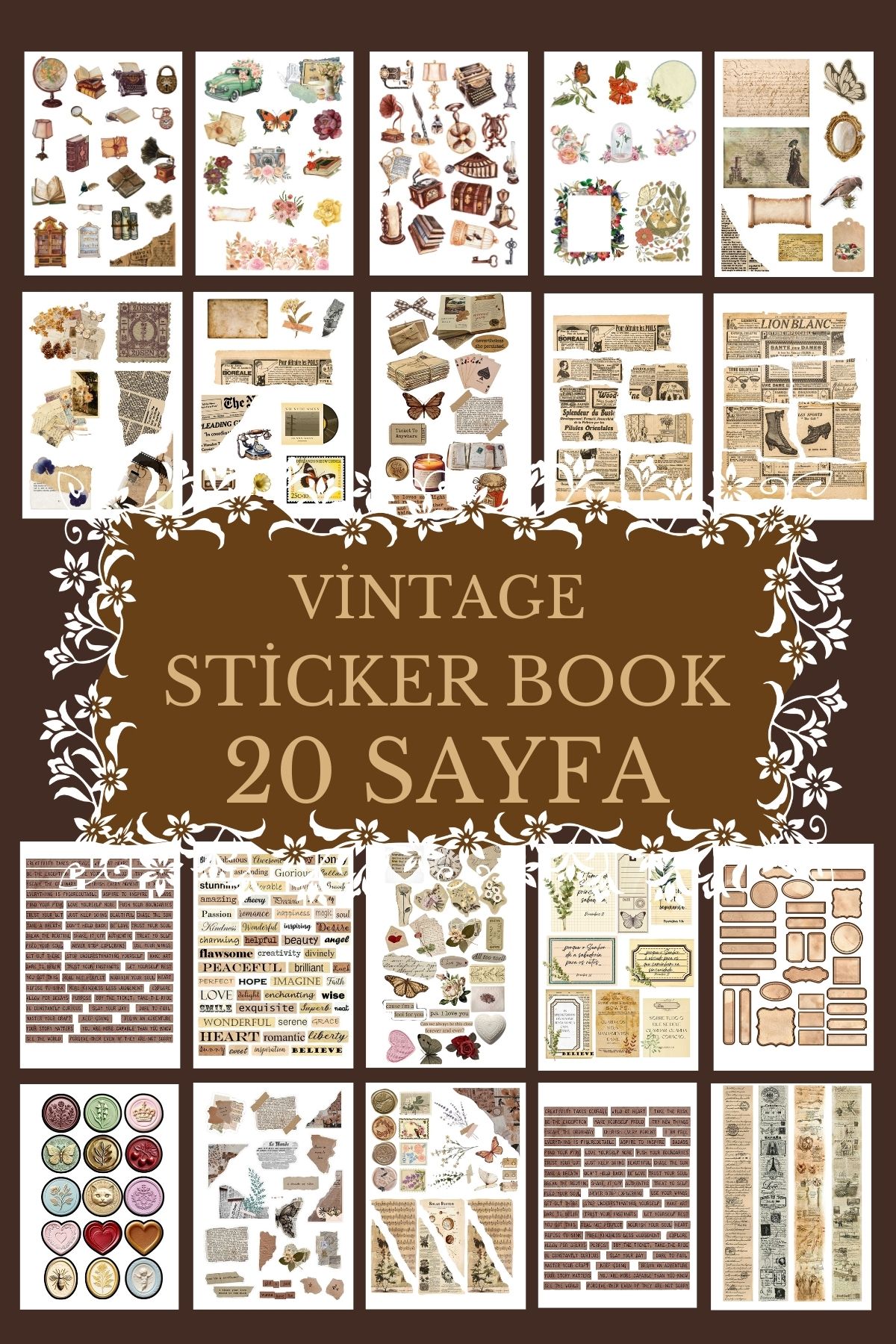 Flexink Co Vintage StickerKitabı 20 SAYFA Scr...