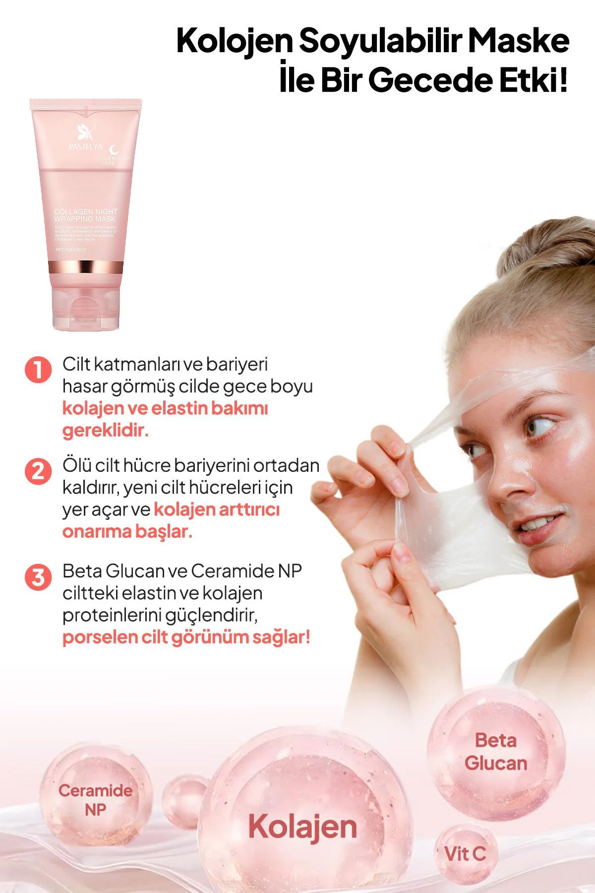 Soyulabilir Kolajen Jel Yüz Maskesi 75 ml – Cam Gibi Parlak Ve Canlı Bir Cilt Için Cilt Maskesi