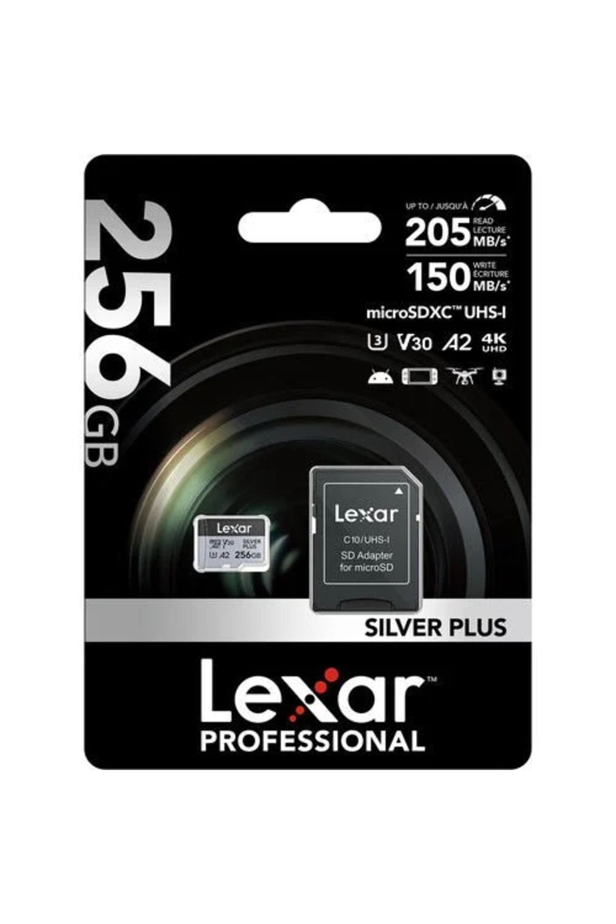 256GB Silver Plus 205mb 4K V30 UHSI Micro SD Hafıza Kartı