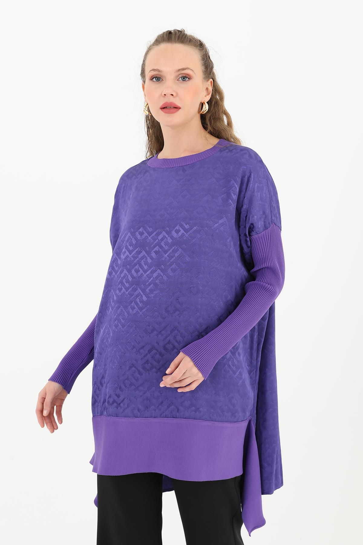 Ön Varak Desenli Tunik - 10580TUN - PURPLE