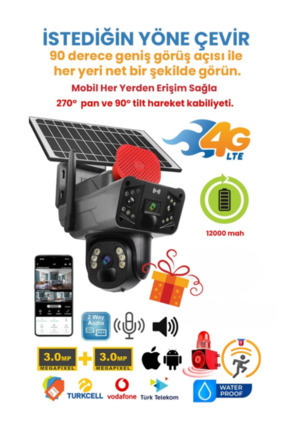 Solar Panelli, Güneş Enerjili, SIM Kartlı 4G, 6MP Çift Lens PTZ Hareket Algılamalı Güvenlik Kamerası Image 0