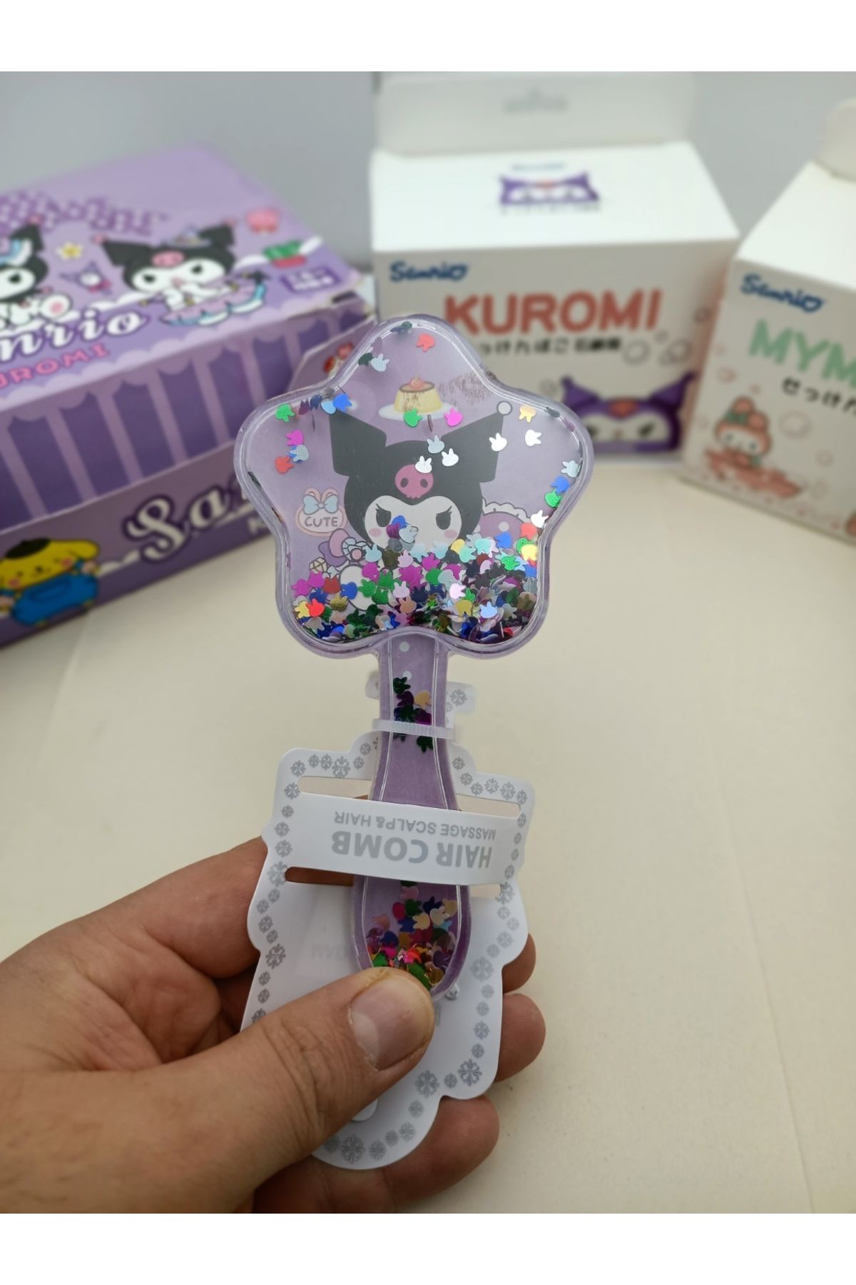 Sanrio Kawaii Kuromi Tarak Içi Simli Pullu Mini Tarak Lüx Hediyelik Ürünler