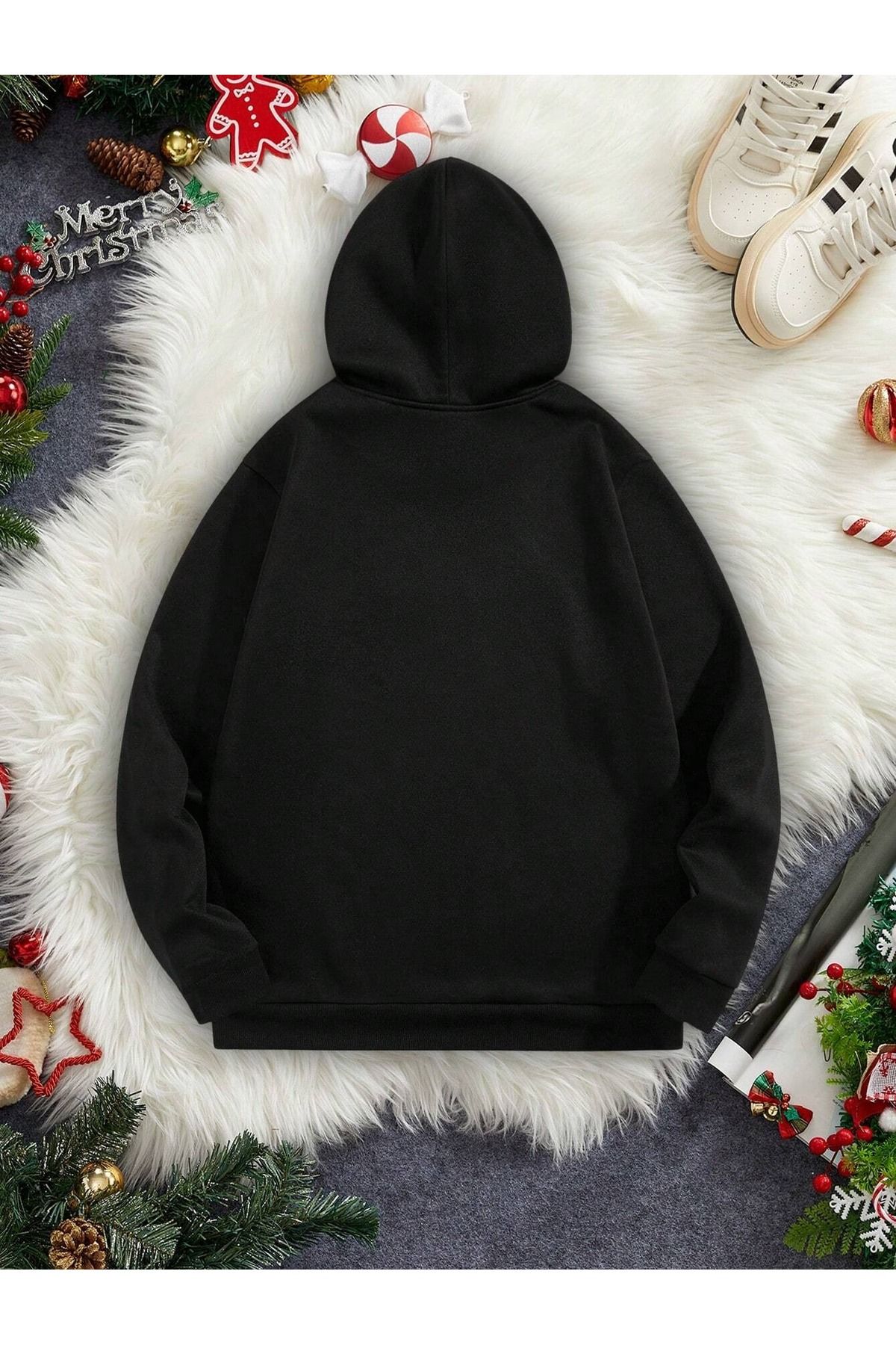 Merry Christmas Çift Kombin Kardan Ardamlar Basklı Bisikletyaka Sweatshirt