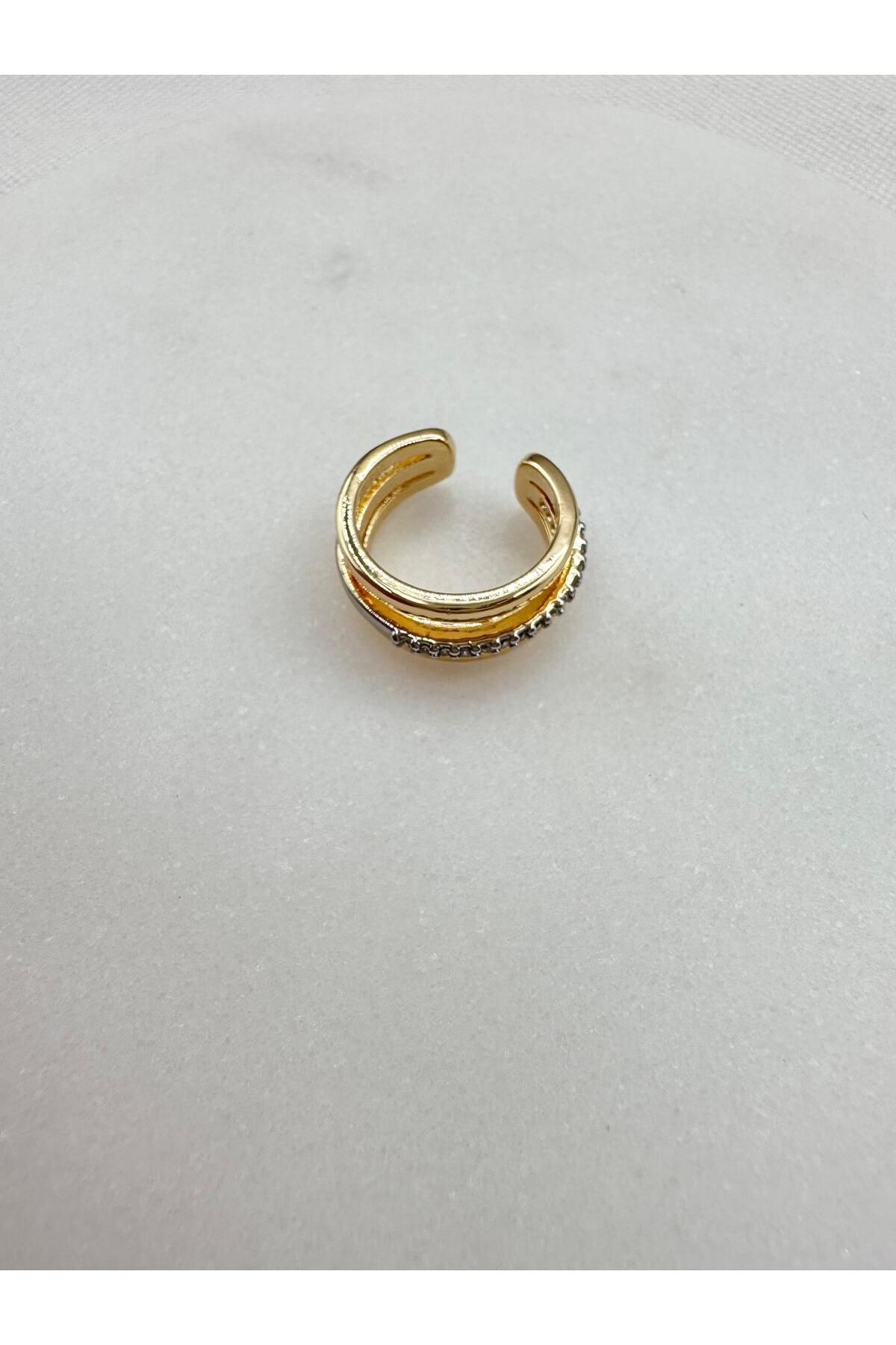 Gold Zirkon Taşlı Mini Çoklu Görünüm Earcuff Kıkırdak Küpe