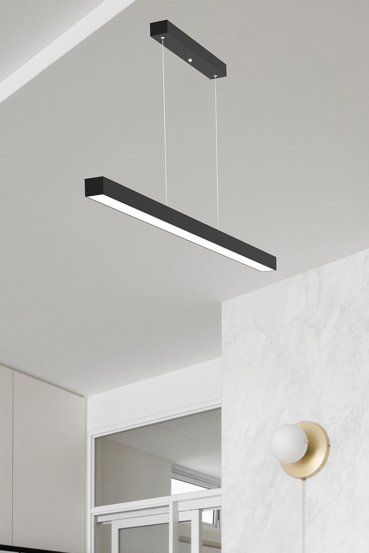 Lineer 100cm ( Siyah Kasa, Doğal Beyaz Işık ) Sarkıt Modern Led Avize, Salon, Mutfak, Masa Üstü