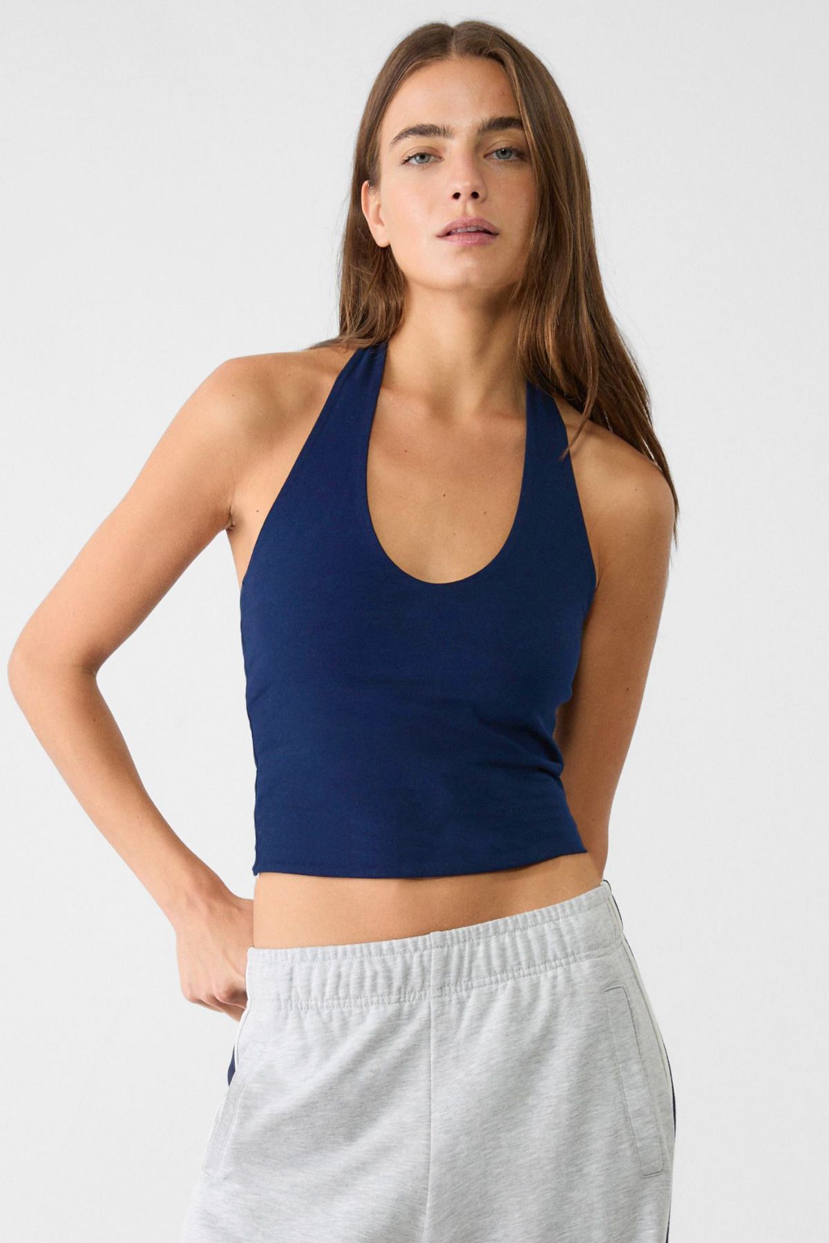 VODENSKadın Lacivert HalterYaka Crop Top Body