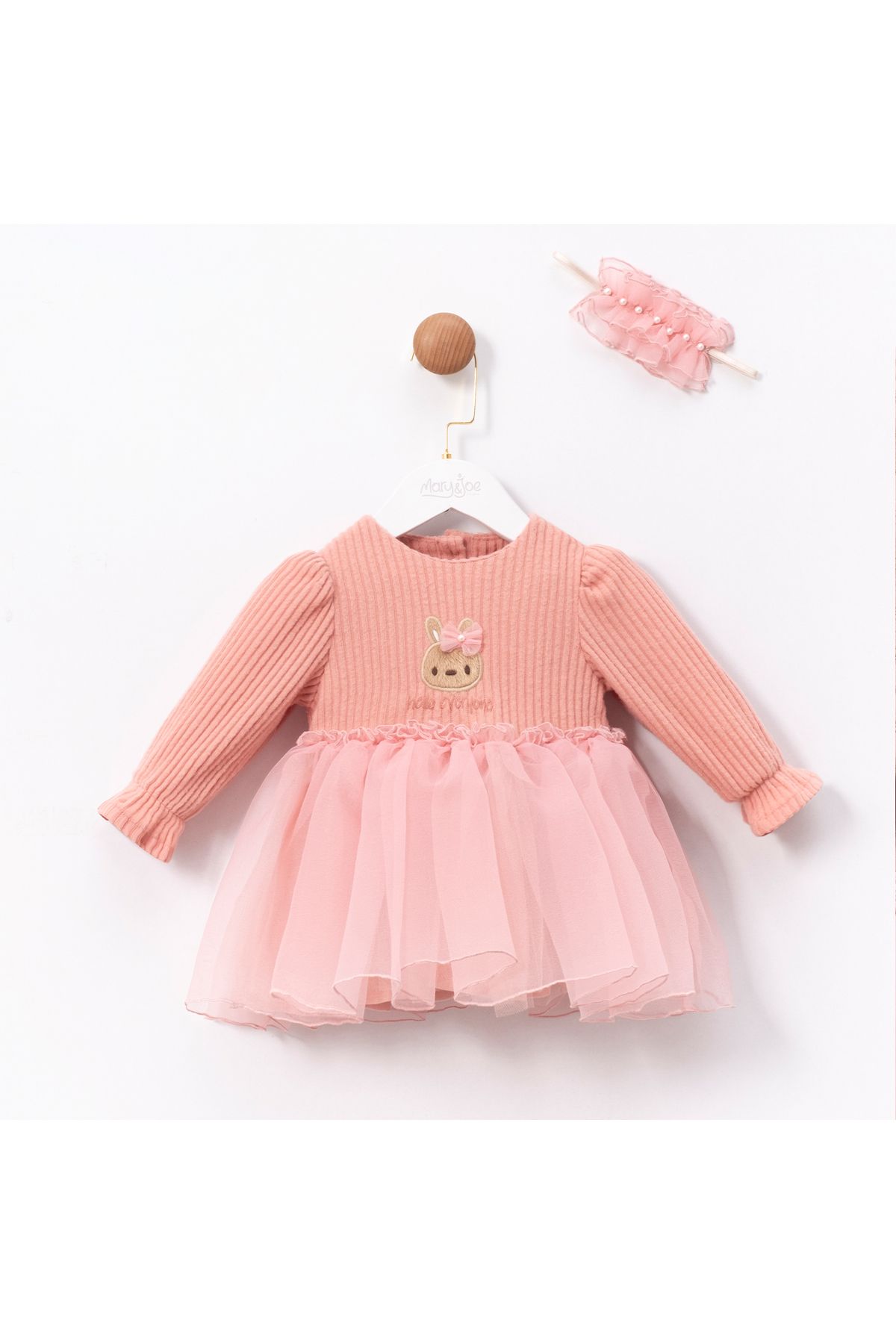 Cumino Pink Rabbit Tokalı KızBebek Elbise