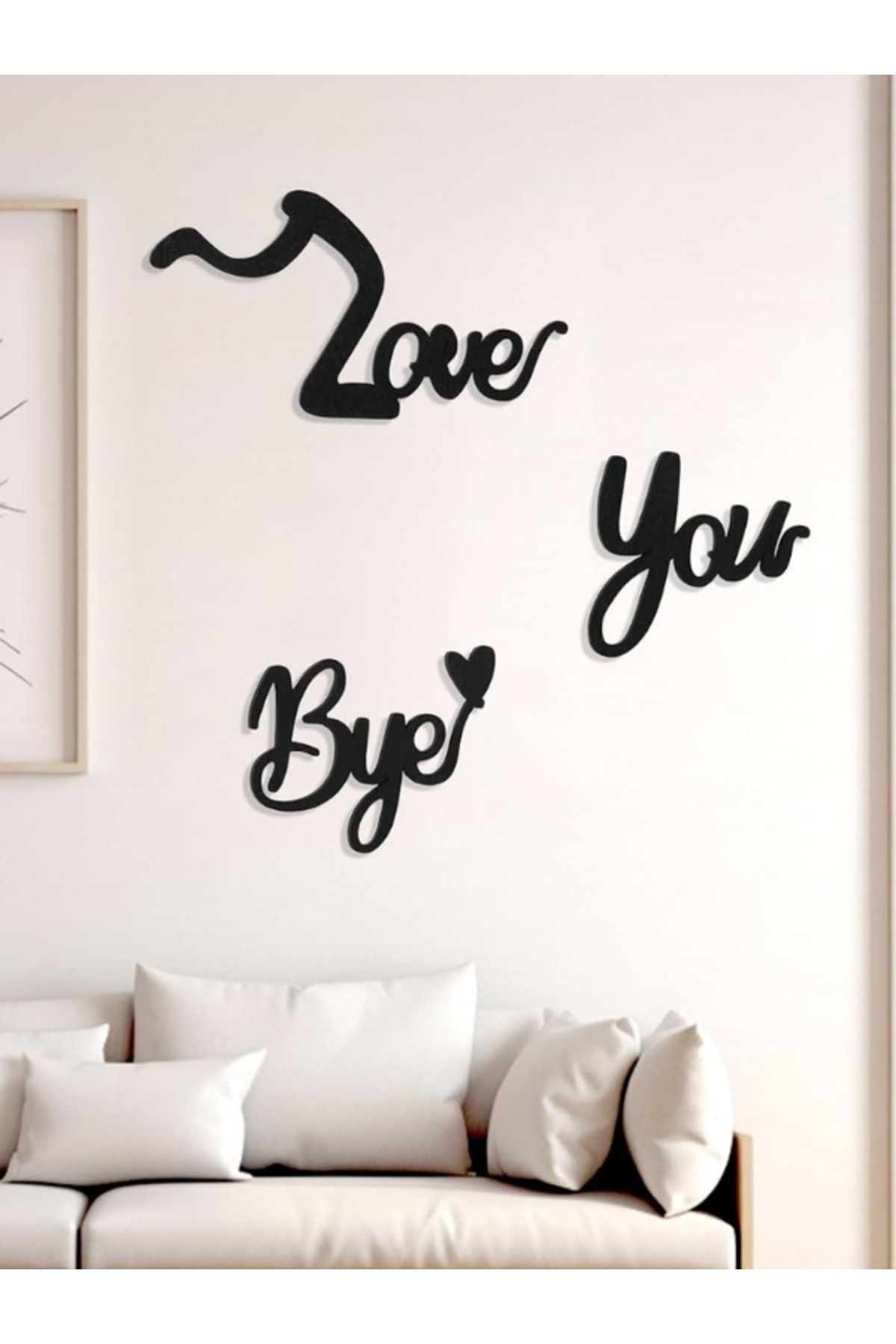 Love You Bye - Seni Seviyorum Görüşürüz - 3 Parça Siyah Dekoratif Duvar Yazısı