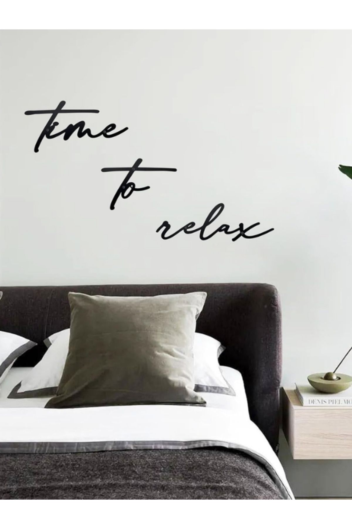 Time To Relax - 3 Parça Siyah Dekoratif Duvar Yazısı | Modern ve Şık Duvar Tablosu