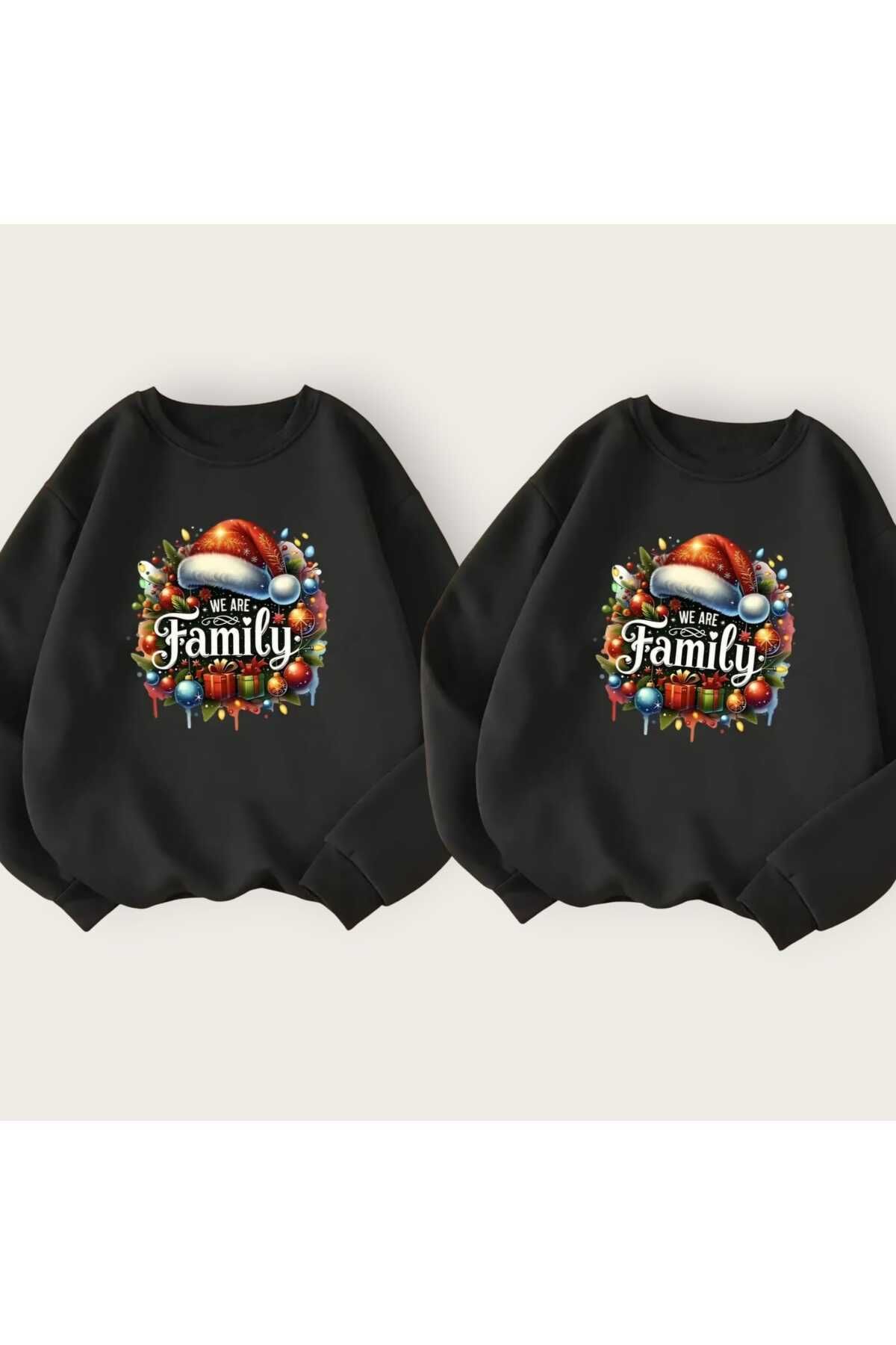 Çift Kombini Yeni Yıl Christmas Yılbaşı Noel Resimli Baskılı Bisiklet Yaka Oversize Sweatshirt