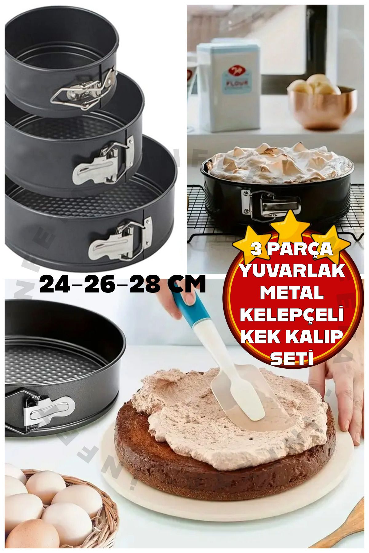 İnfeta Karbon Çelik 3 Parça24-26-28 cm Yuvarl...