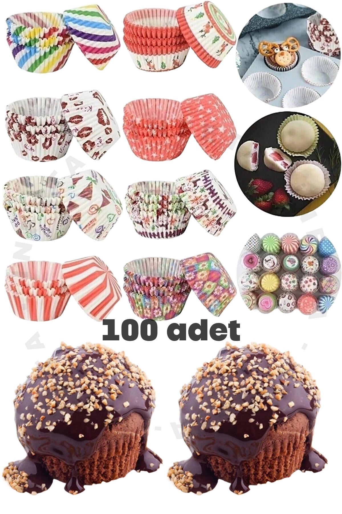 İnfeta 100 Adet MuffinCupcake Kağıdı, Renkli...