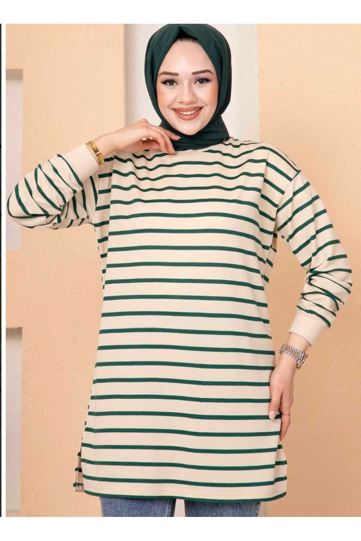 asya butik Tesettür TunikÇizgili Sweatshirt