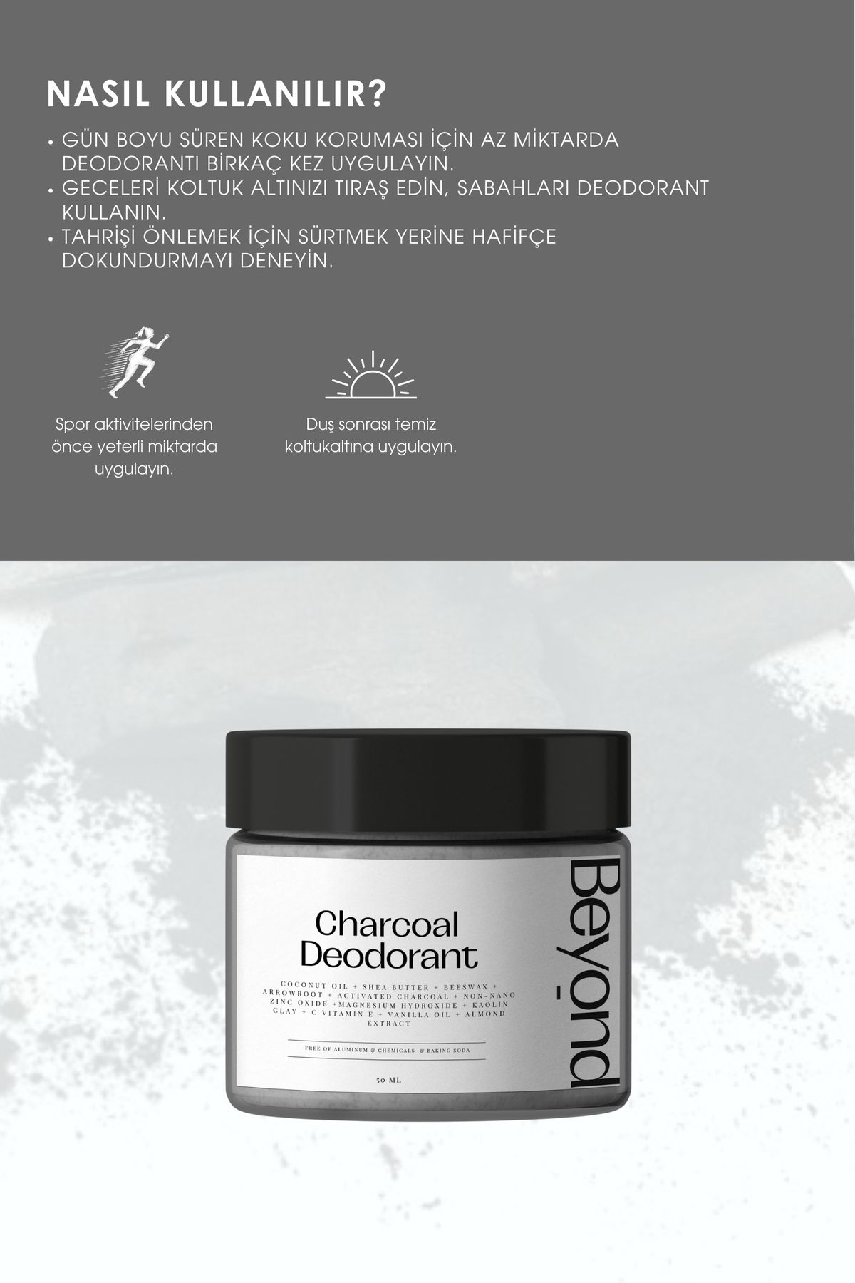 Charcoal Deodorant - %100 Doğal, Terlemeyi & Kokuyu Önleyen Krem Deodorant