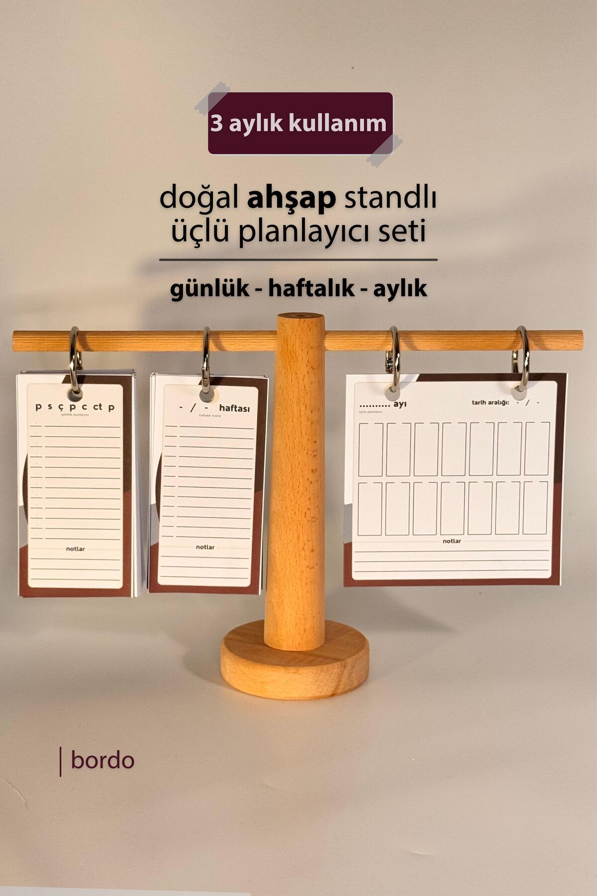 caps Doğal Ahşap Standlı ÜçlüPlanlayıcı Seti...