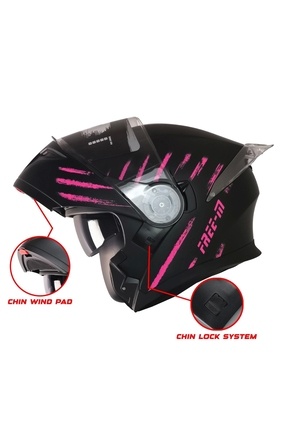 965 PINK ZEBRA MAT SİYAH-PEMBE ÇENE AÇILIR KASK Image 1