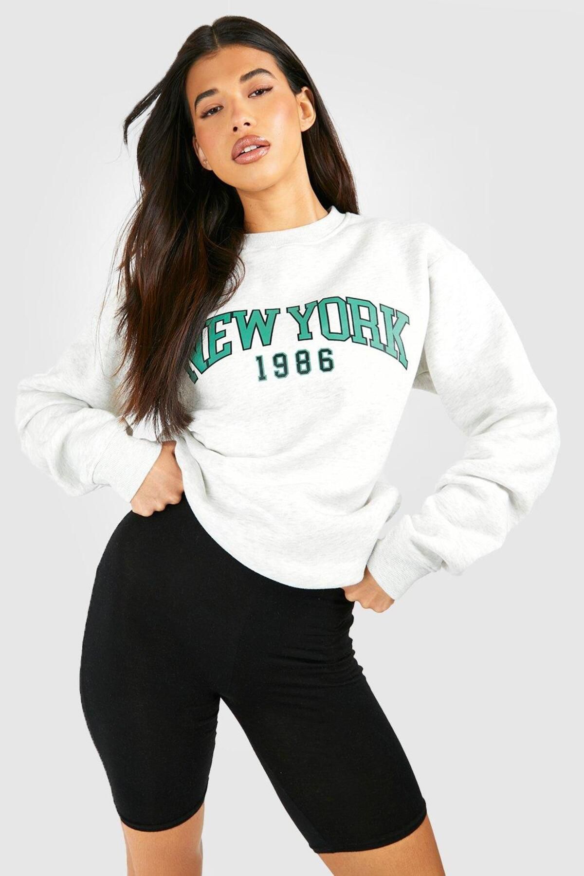 NEW YORK 3  İplik Şardonlu Pamuklu Sweatshirt