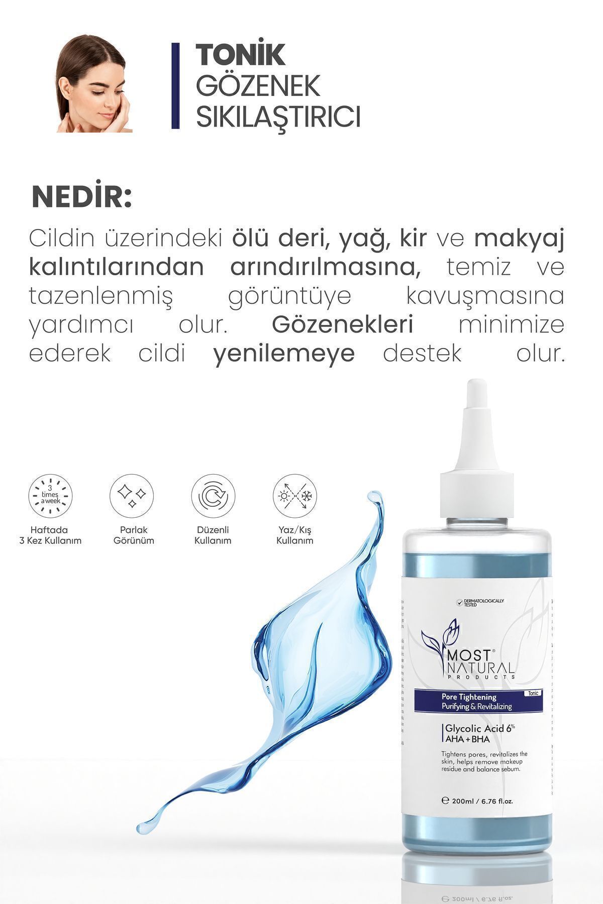 Gözenek Sıkılaştırıcı, Arındırıcı, Canlandırıcı Etkili, Sebum Dengeleyici Tonik 200 ml