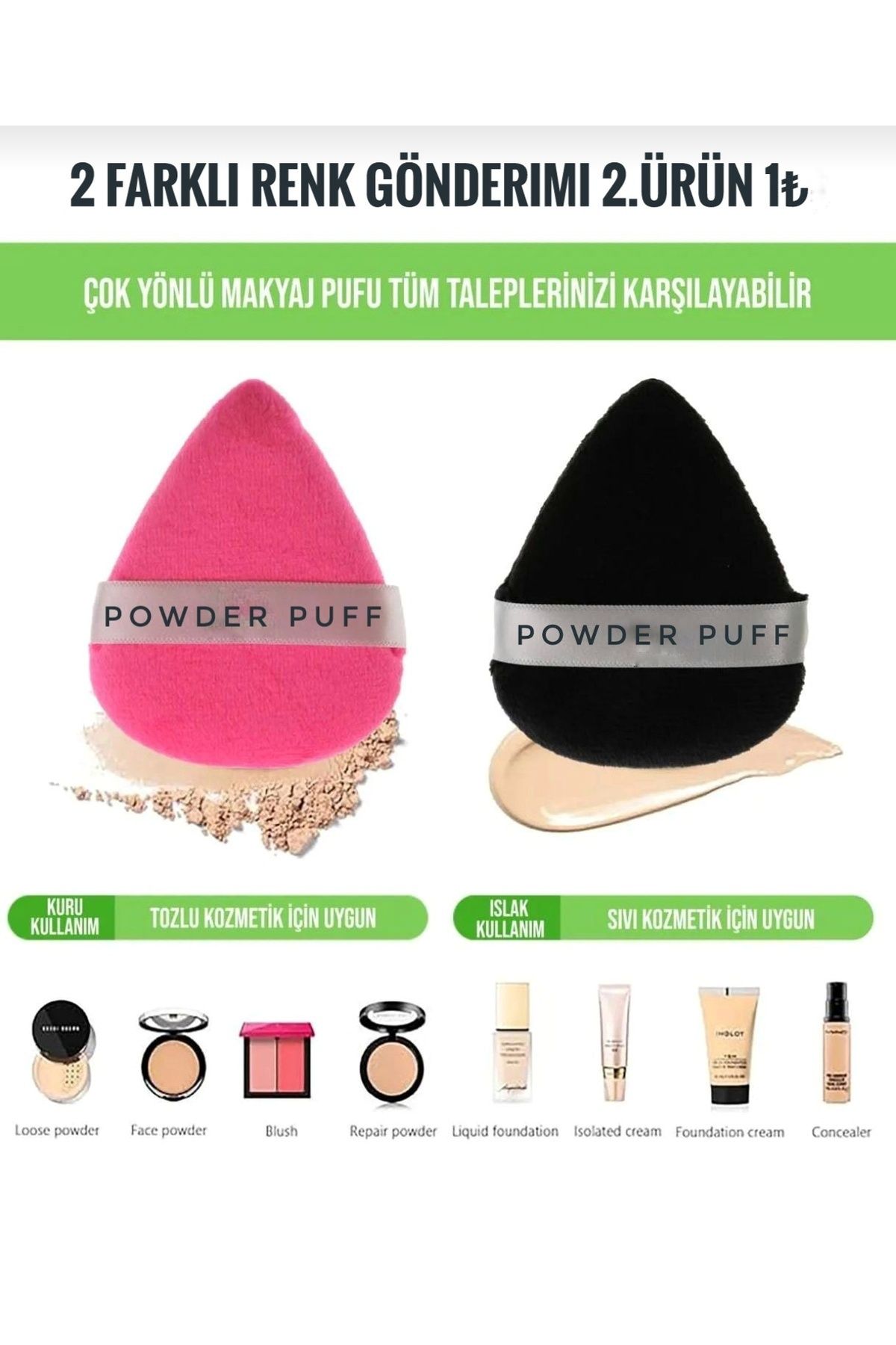 IKT Powder Puff YıkanabilirMakyaj Süngeri 2 A...