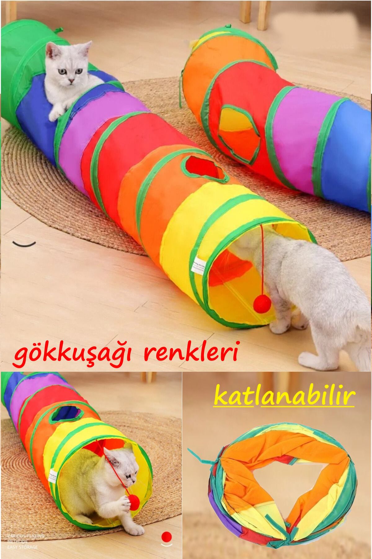 DuffaDüz Kedi TüneliKatlanır Gökkuşağı Uzun D...