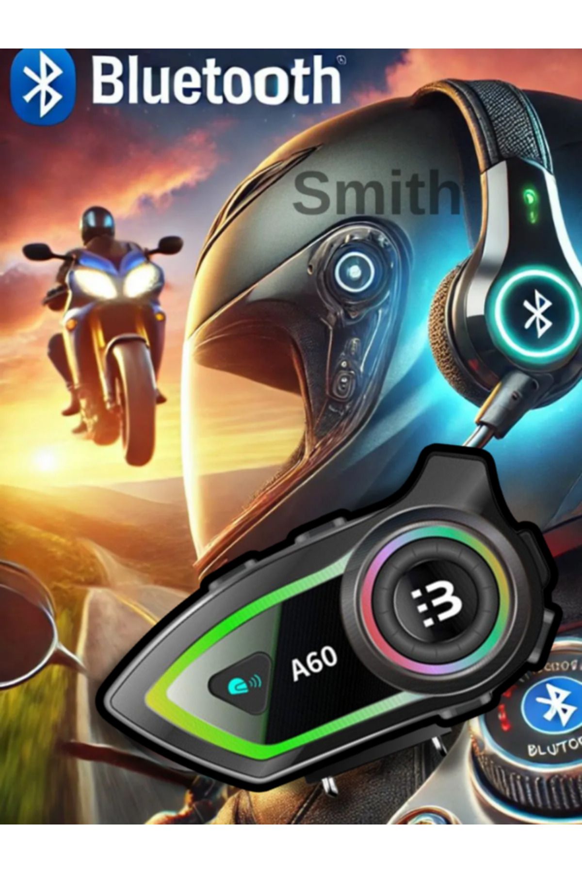 Smith A60 Motosiklet Kask 5.3Bluetooth Interk...