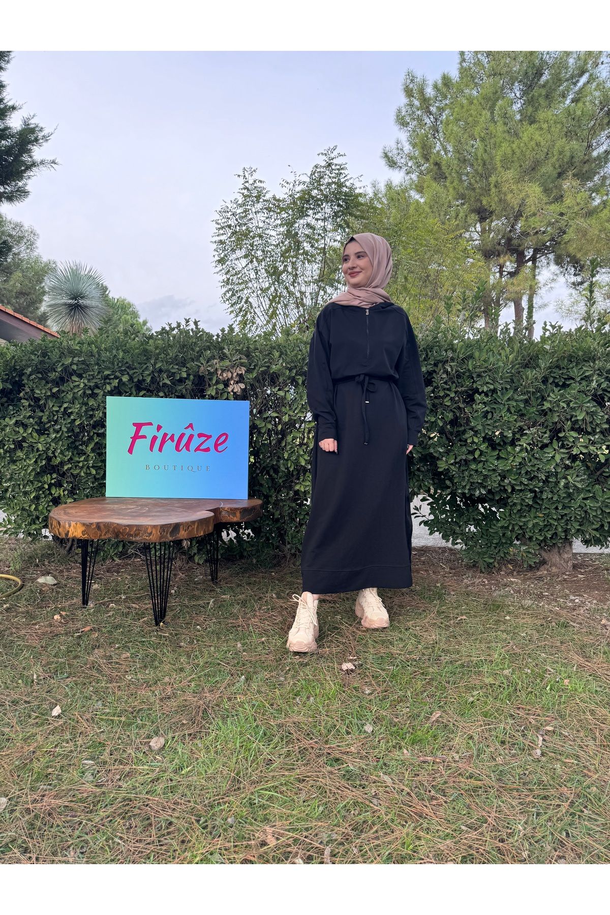 Firuze Elbise spor fermuarlı