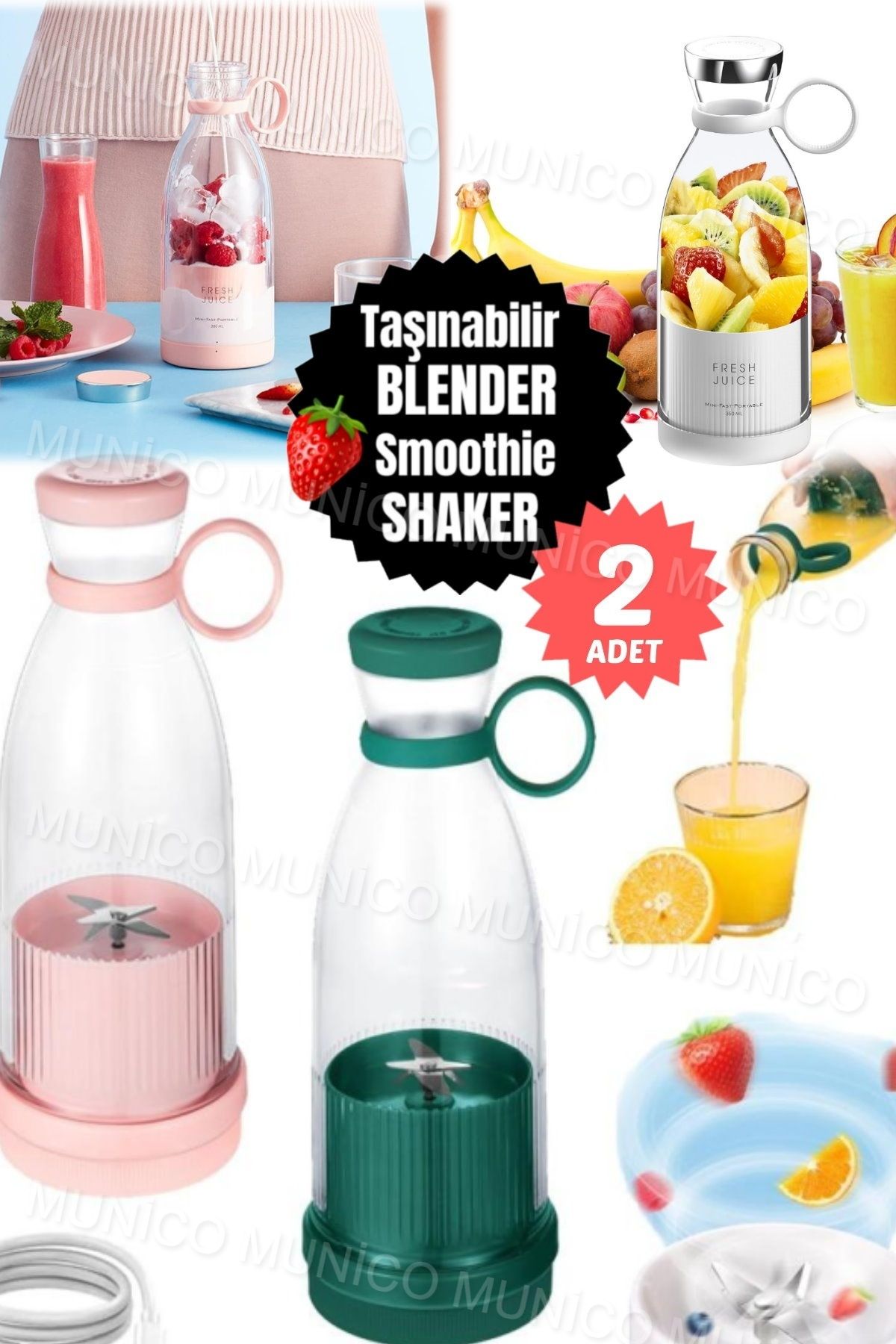 2 Adet 350 Ml Meyve Sıkacakları Çok Fonksiyonlu Meyve Suyu Yapımcısı Makinesi Blender Smoothi Mikser