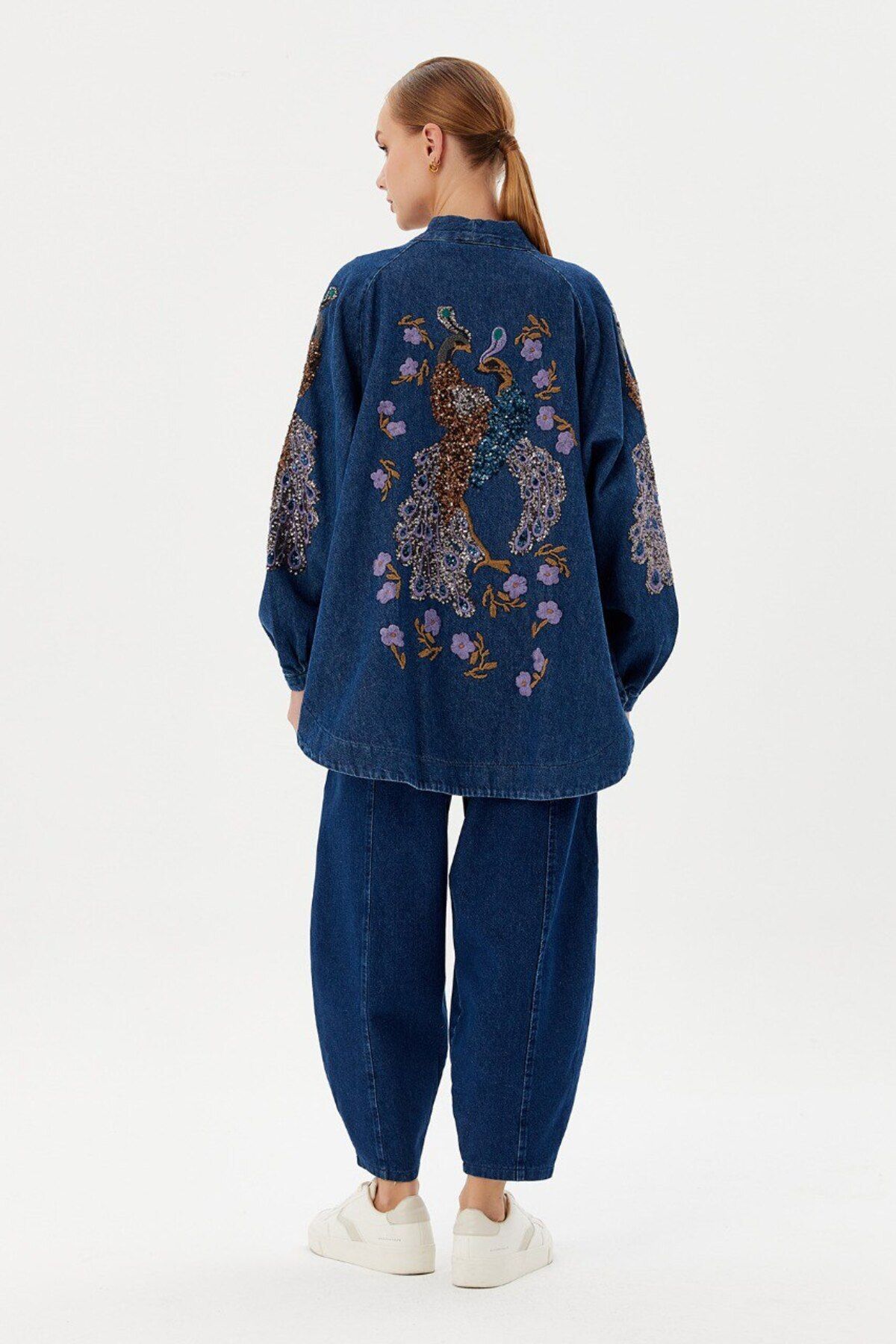 Koyu mavi denim kimono ceket