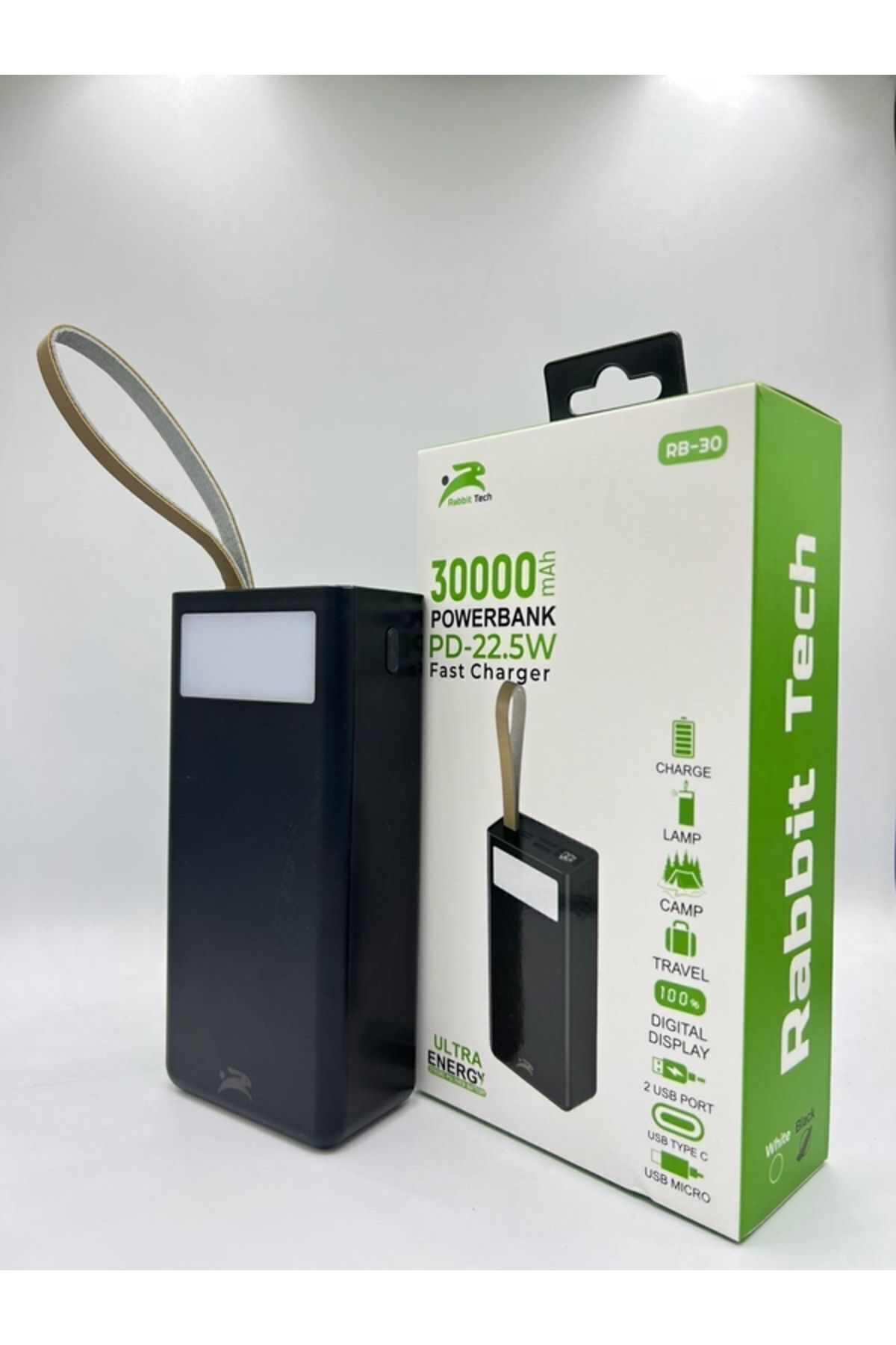 30.000 Mah Pd 22.5w 3.0 Hızlı Şarj Gerçek 30.000 Mah Garantili Işıklı Qc30 Siyah Powerbank